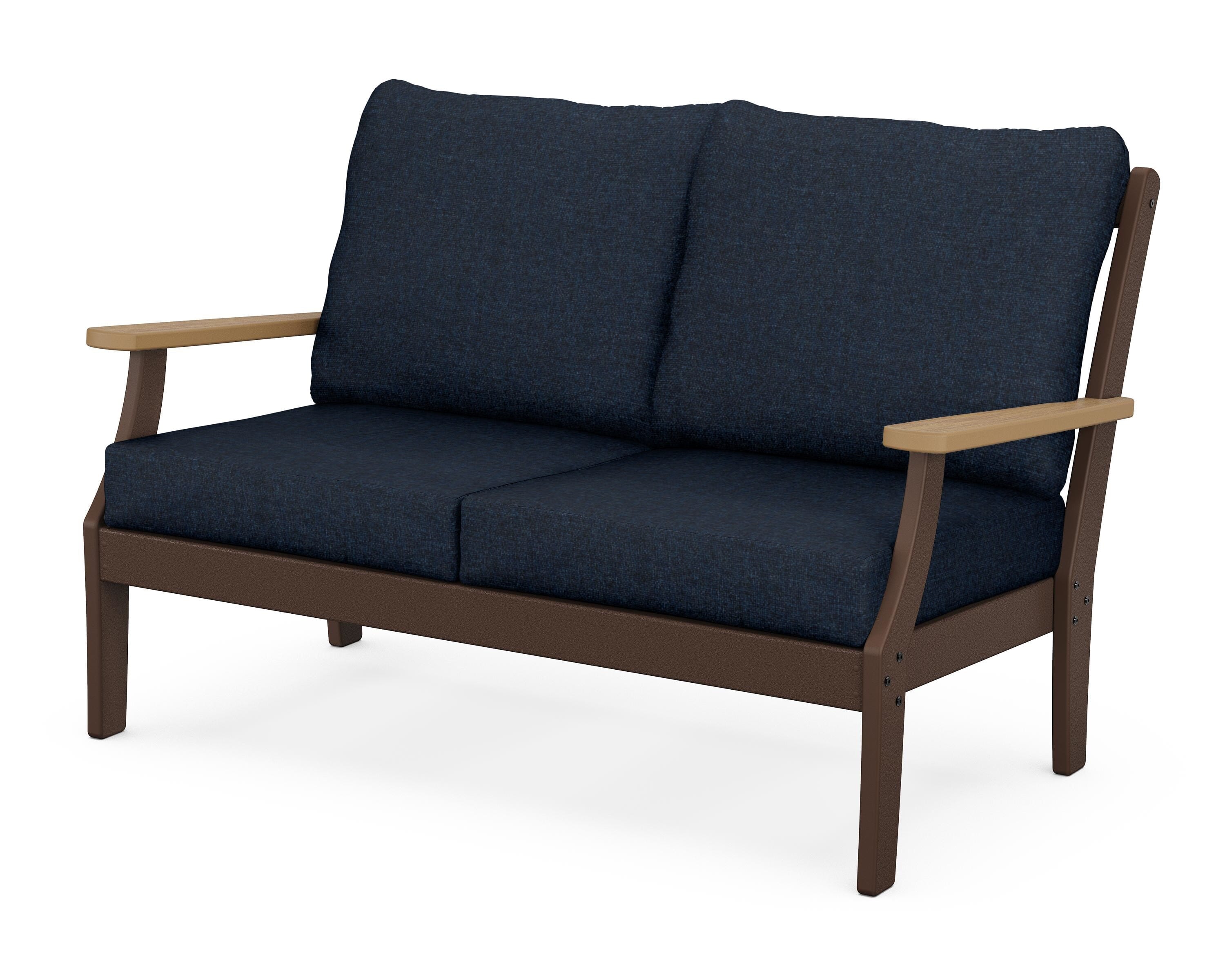 POLYWOOD® Braxton Deep Seating Loveseat in Mahogany / Natural / Marine Indigo