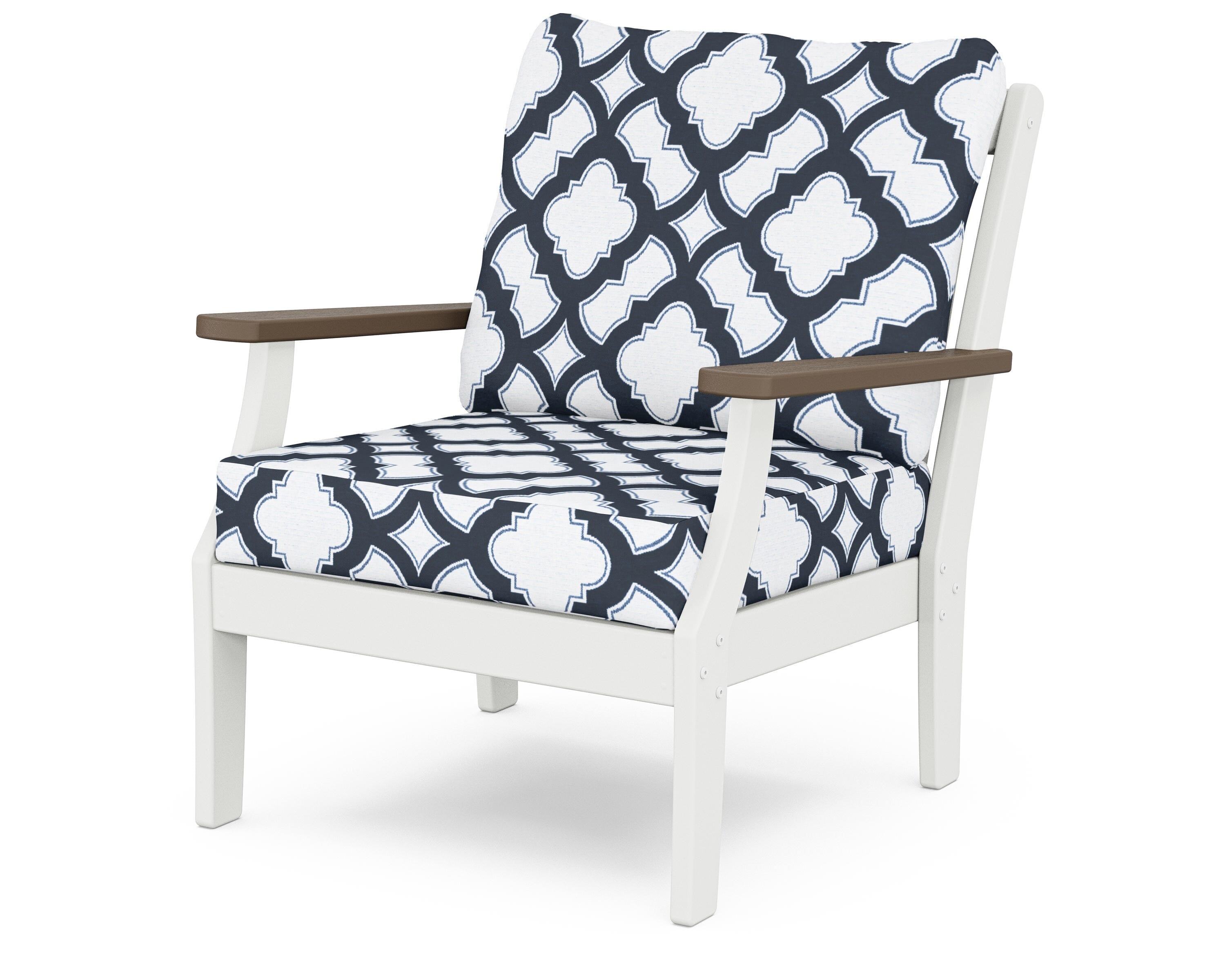 POLYWOOD® Braxton Deep Seating Chair in White / Kona / Trellis Marine Indigo