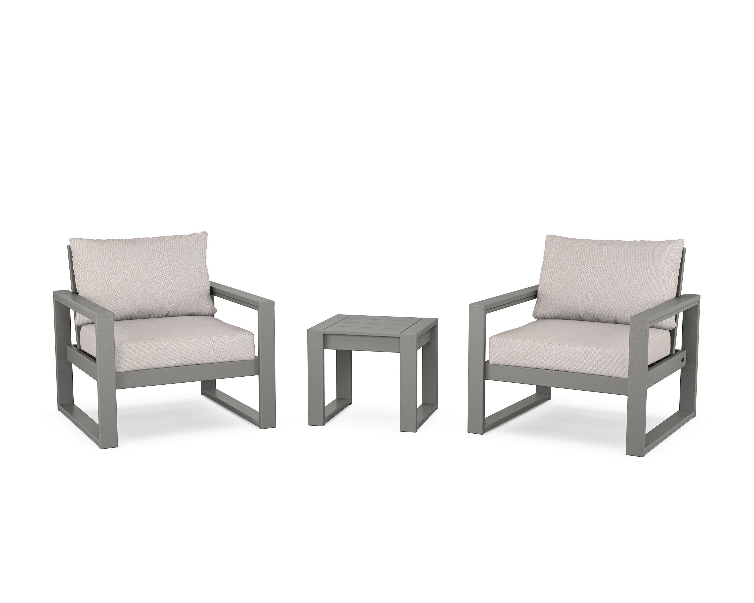 POLYWOOD® EDGE Sectional 3-Piece Deep Seating Set in Slate Grey / Dune Burlap