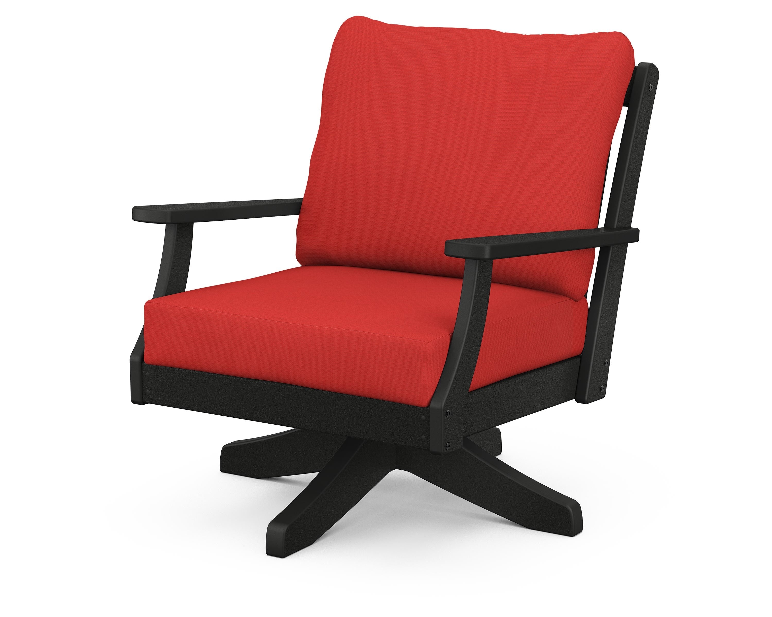 POLYWOOD® Braxton Deep Seating Swivel Chair in Black / Crimson Linen