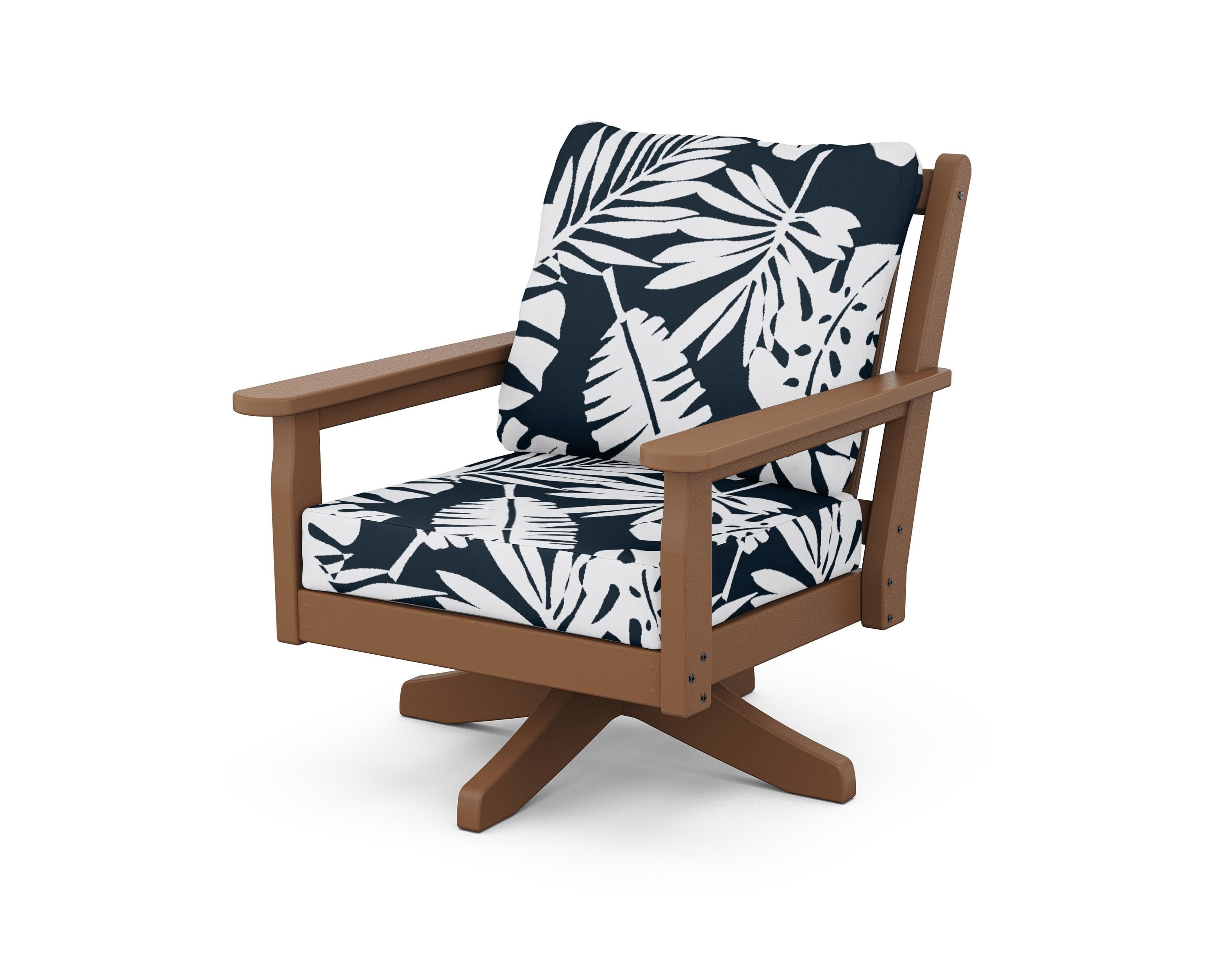 POLYWOOD® Chippendale Deep Seating Swivel Chair in Teak / Leaf Marine Indigo