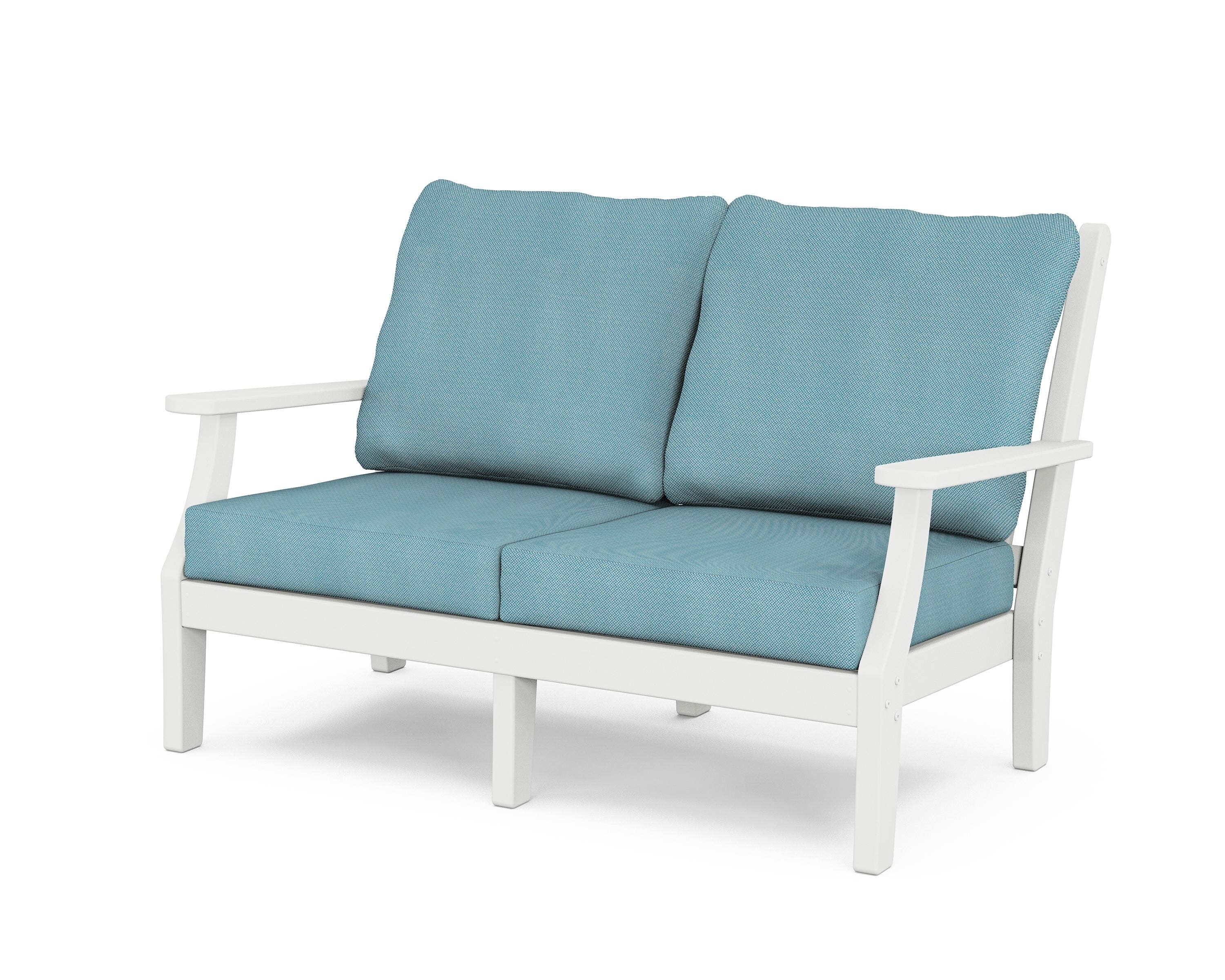 Country Living Wovendale Deep Seating Loveseat in White / Lattice Sky Blue