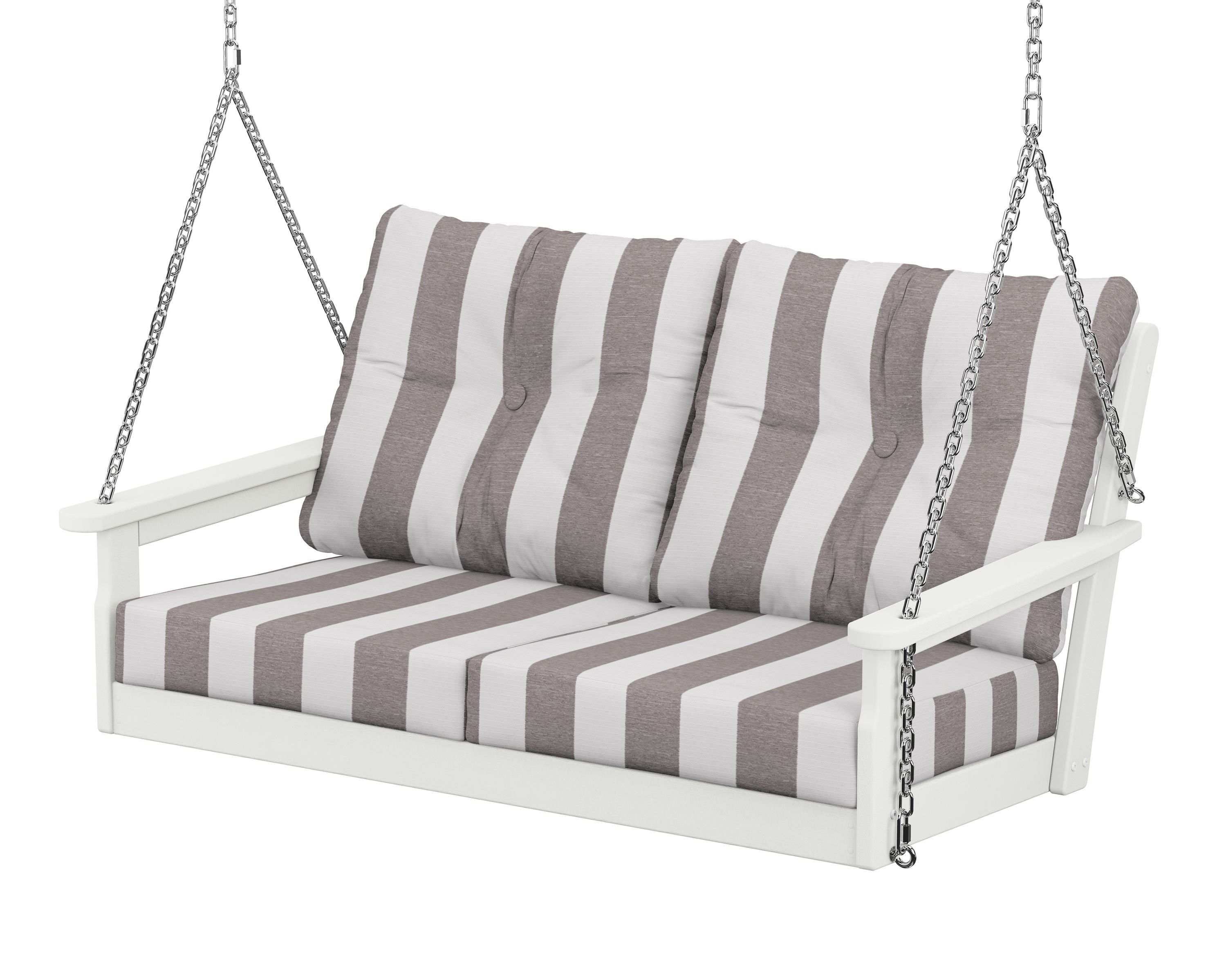 POLYWOOD® Vineyard Deep Seating Swing in Vintage White / Cabana Stripe Grey Mist