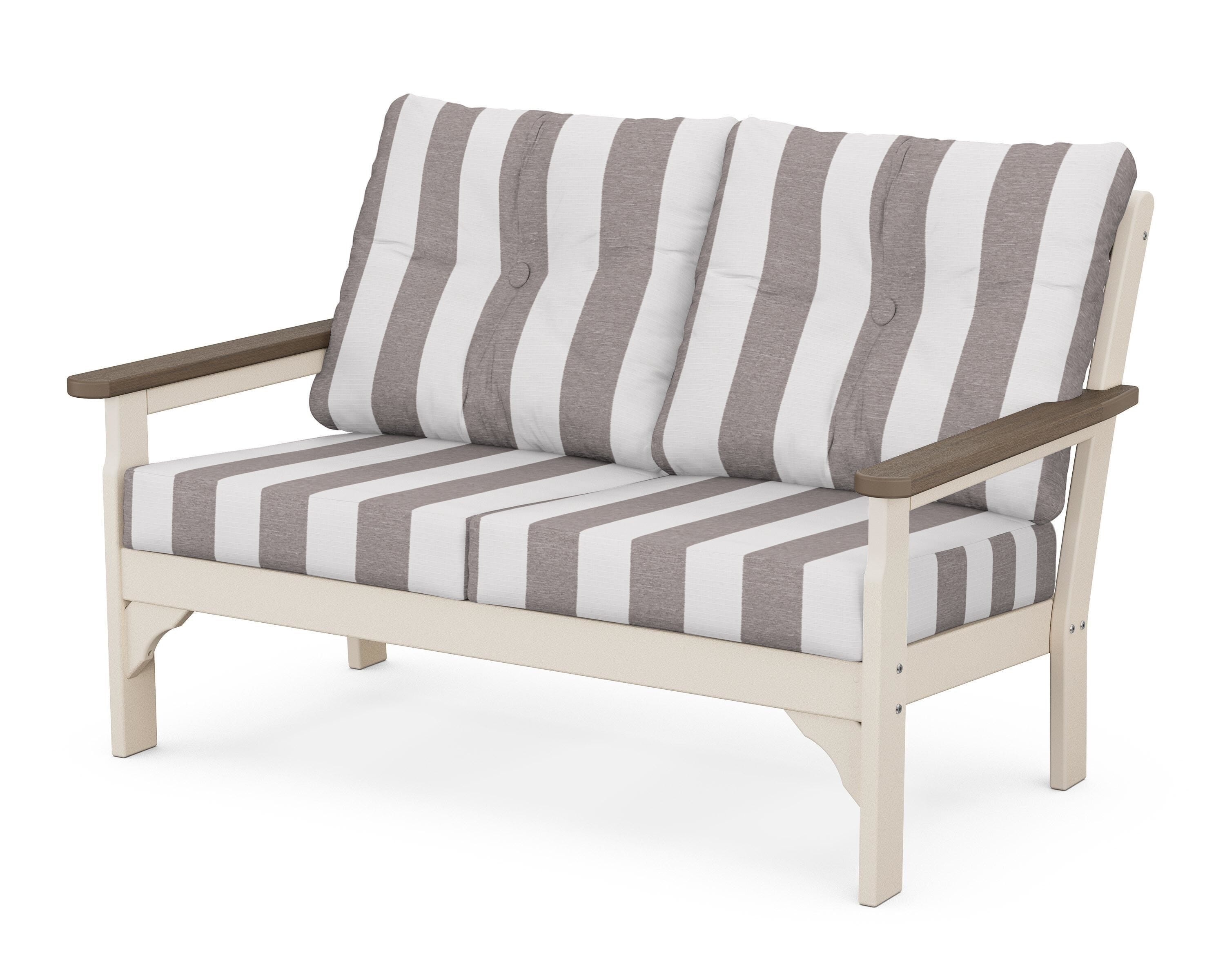 POLYWOOD® Vineyard Deep Seating Loveseat in Sand / Kona / Cabana Stripe Grey Mist