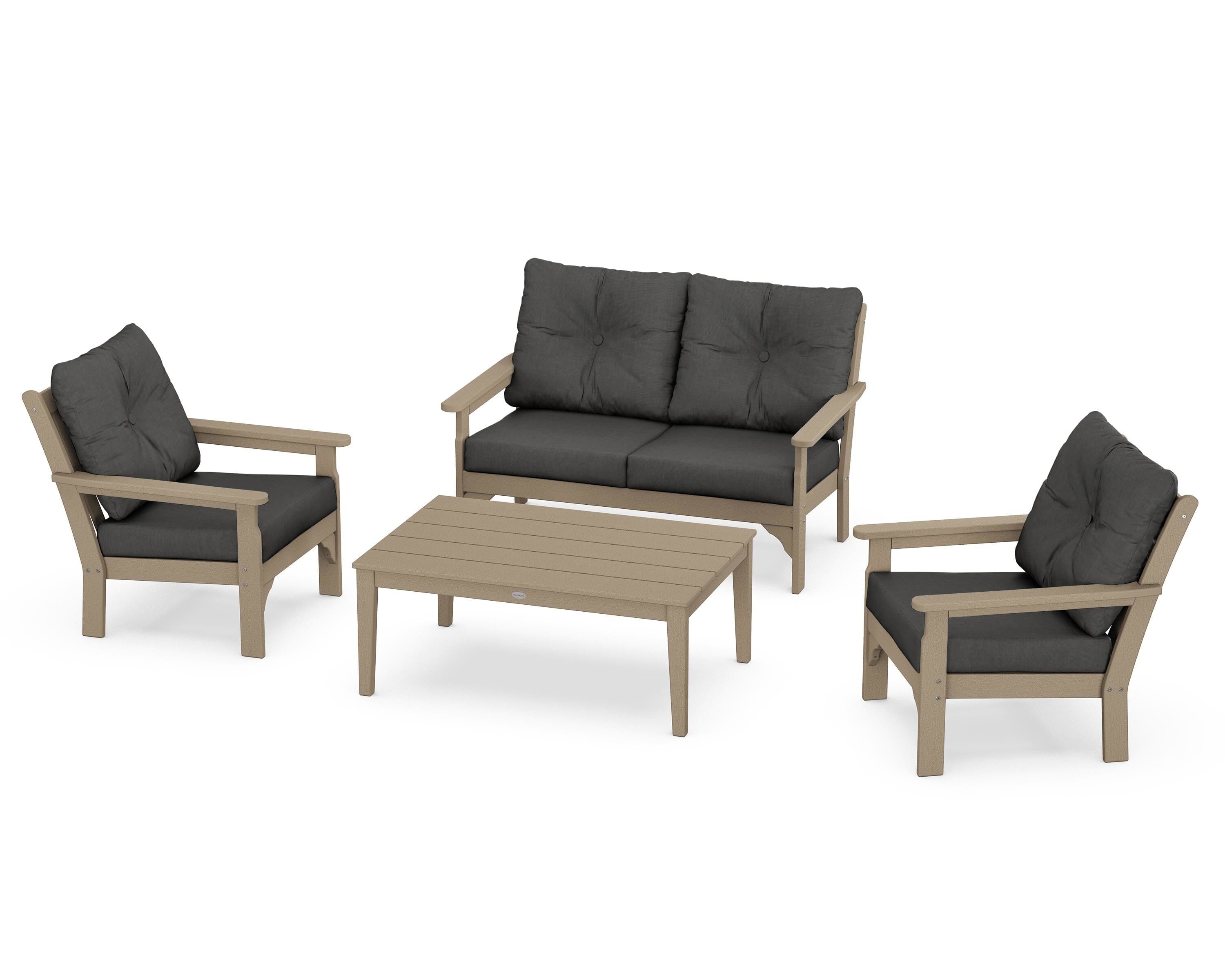 POLYWOOD® Vineyard 4-Piece Deep Seating Set in Vintage Sahara / Spectrum Carbon