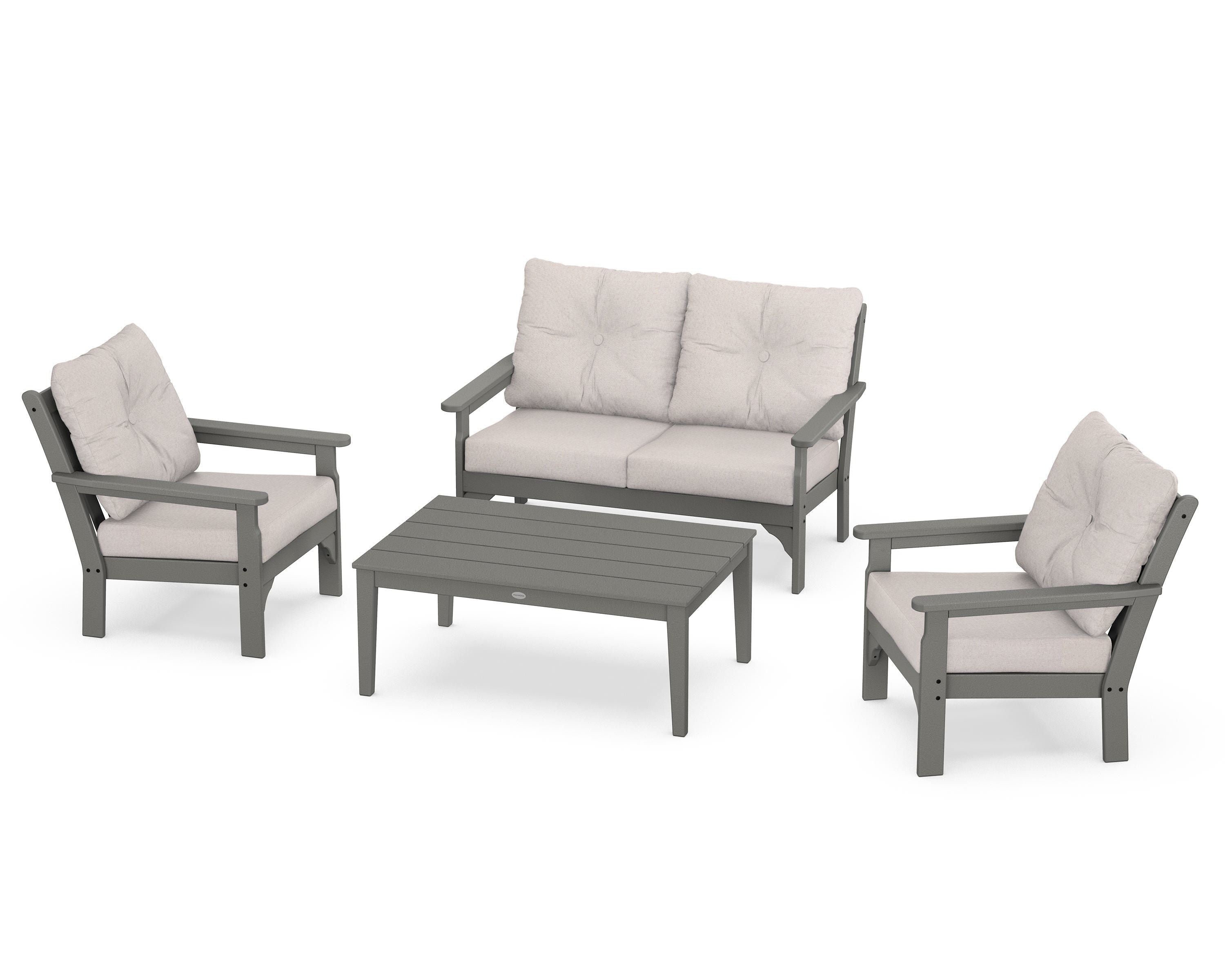 POLYWOOD® Vineyard 4-Piece Deep Seating Set in Slate Grey / Dune Burlap