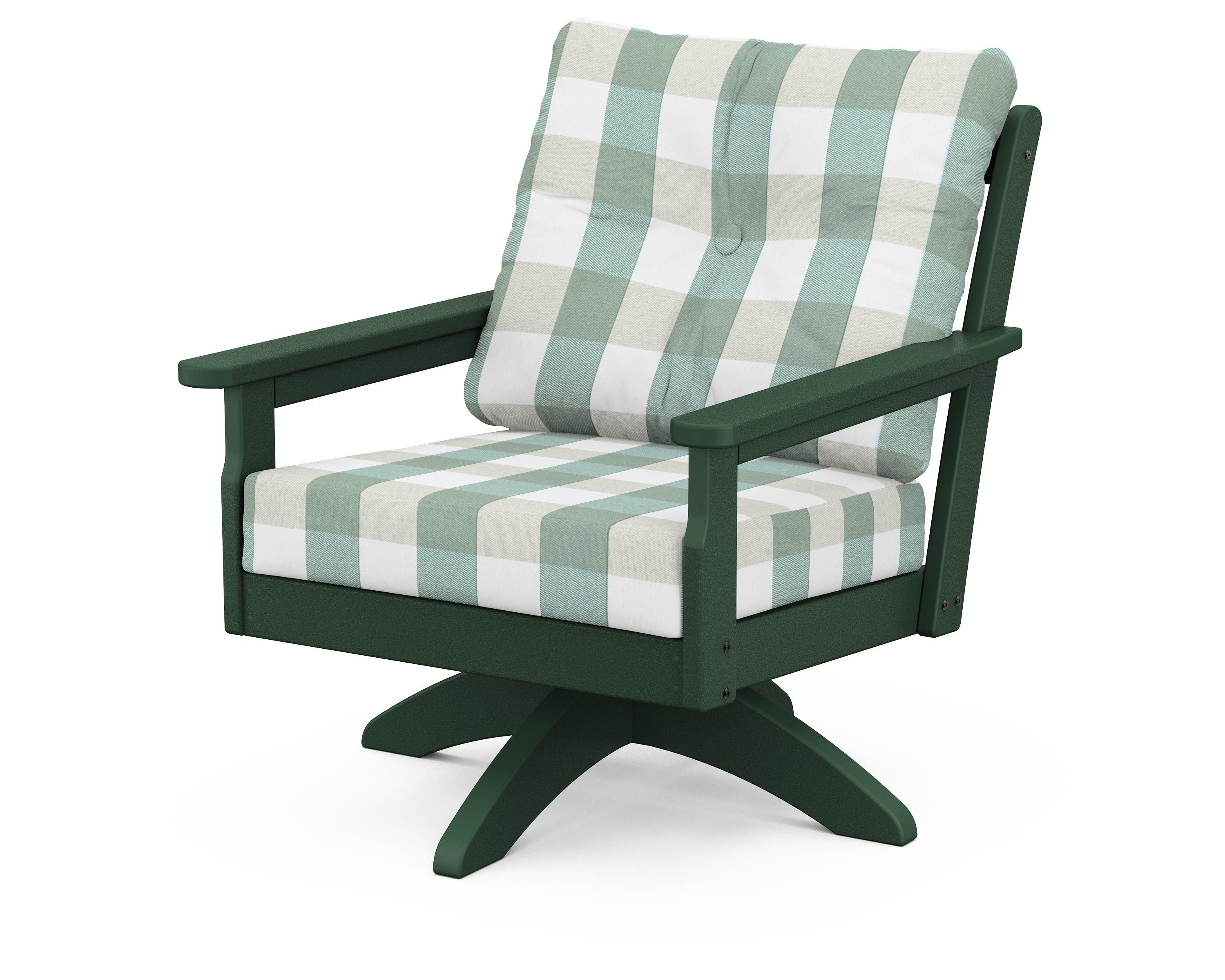 POLYWOOD® Vineyard Deep Seating Swivel Chair in Green / Buffalo Plaid Glacier Spa