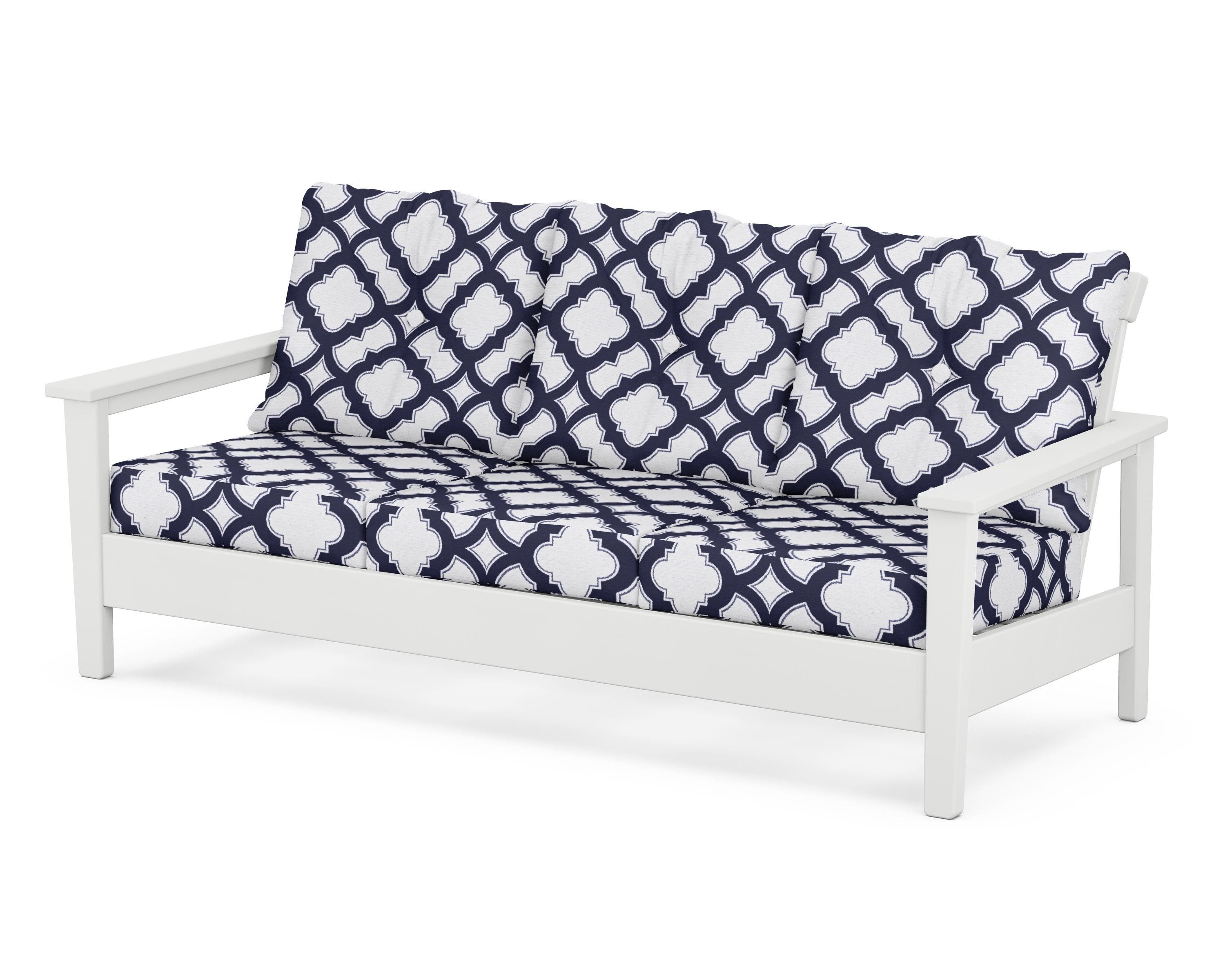 POLYWOOD® Prescott Deep Seating Sofa in White / Trellis Navy
