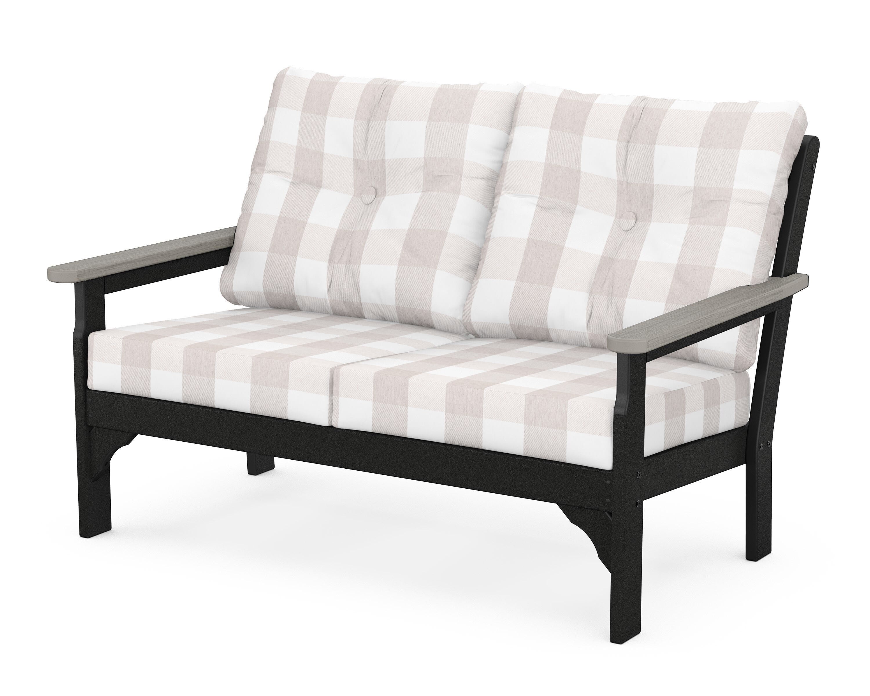 POLYWOOD® Vineyard Deep Seating Loveseat in Black / Driftwood / Buffalo Plaid Dune Burlap