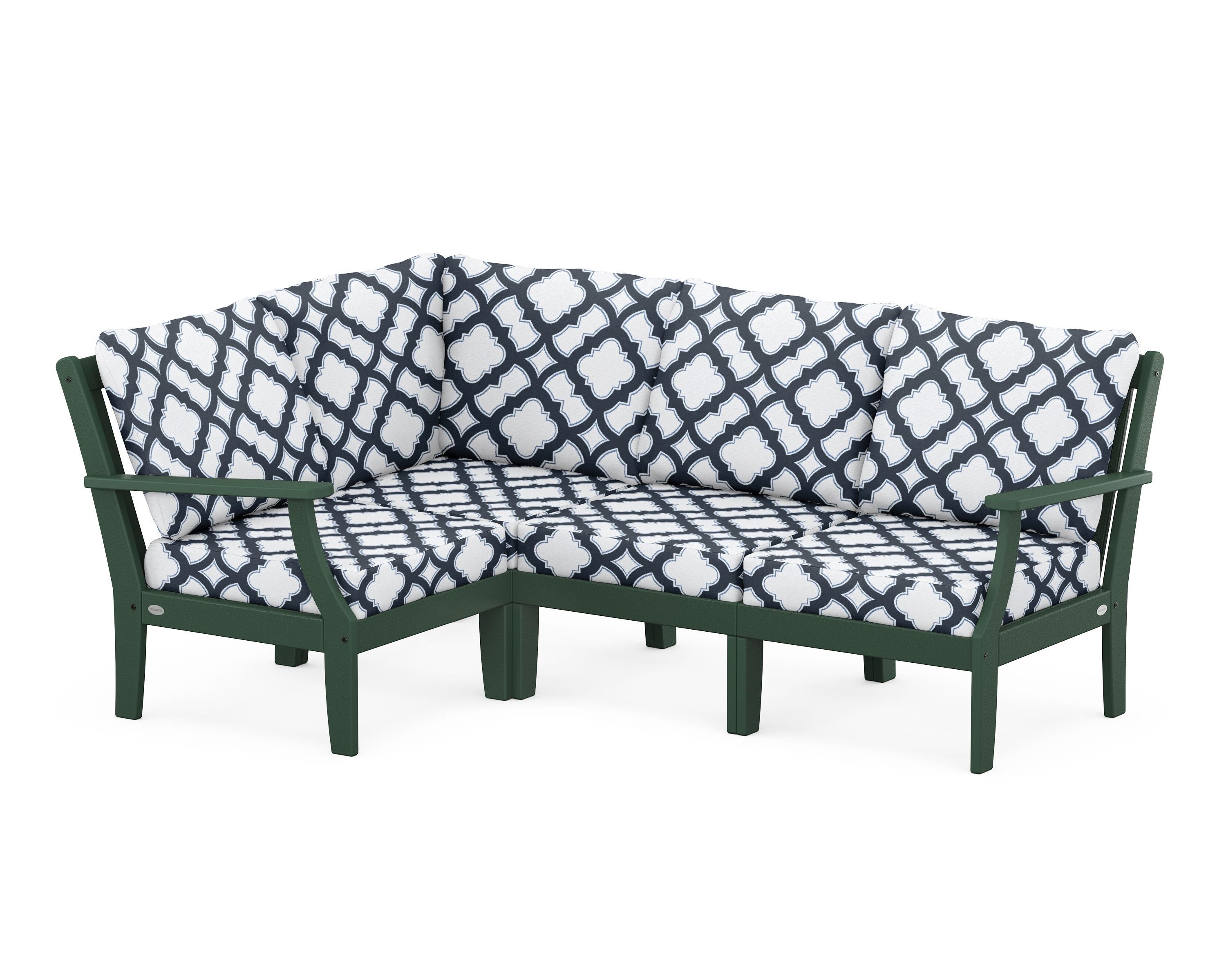 POLYWOOD® Braxton Modular 4-Piece Deep Seating Set in Green / Trellis Marine Indigo