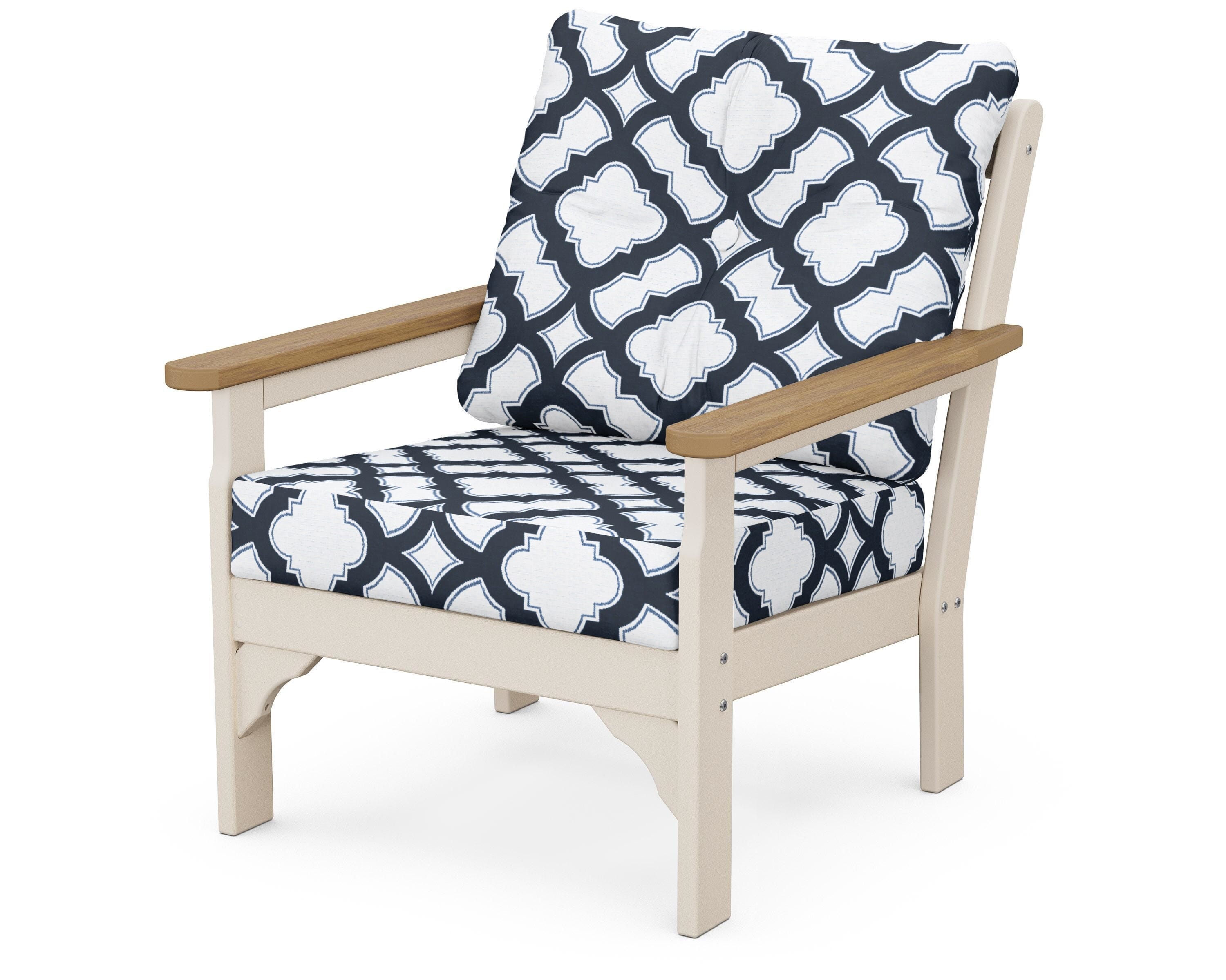 POLYWOOD® Vineyard Deep Seating Chair in Sand / Natural / Trellis Marine Indigo