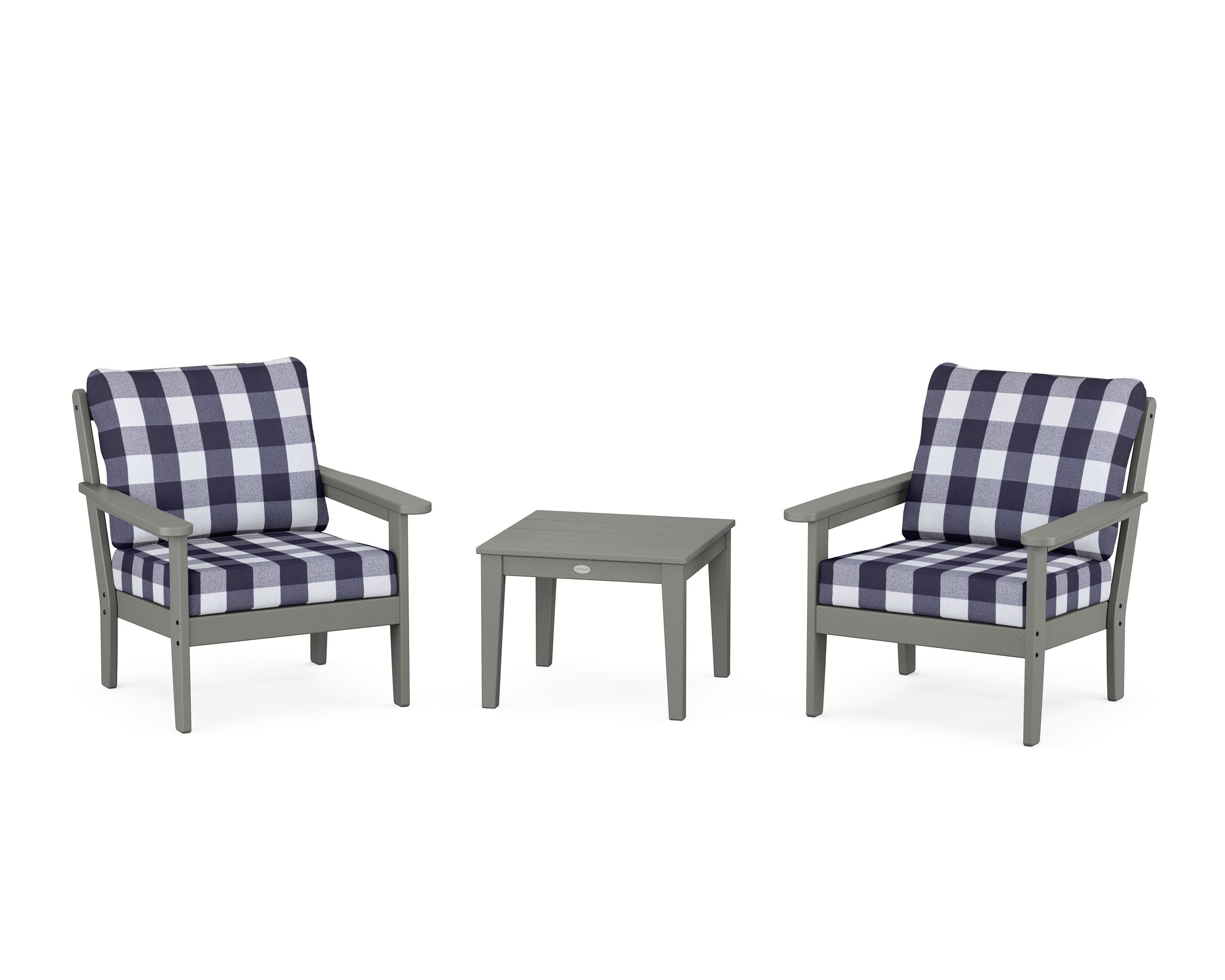 Country Living Cottage 3-Piece Deep Seating Set in Slate Grey / Buffalo Plaid Navy