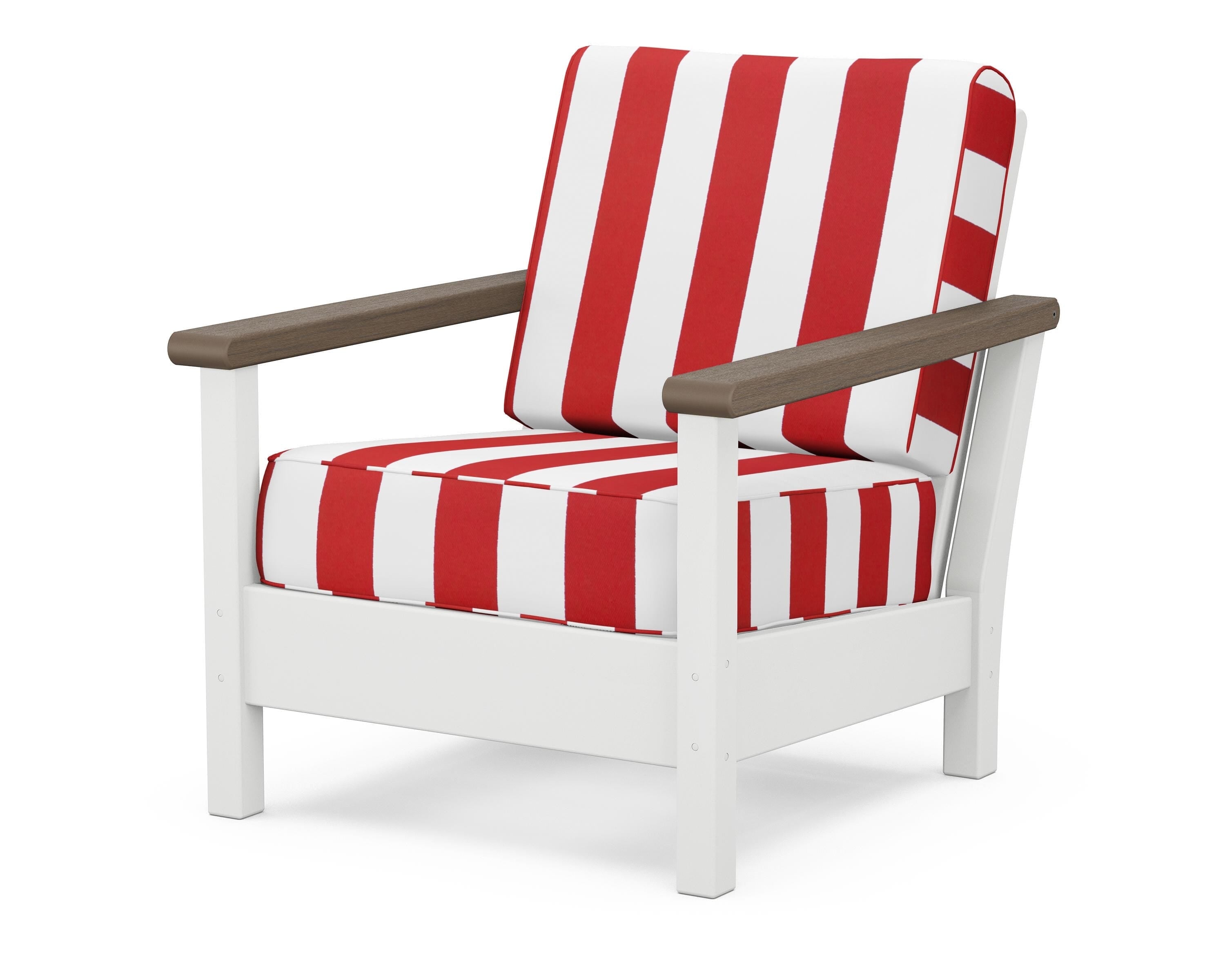 POLYWOOD® Harbour Deep Seating Chair in White / Kona / Cabana Stripe Crimson