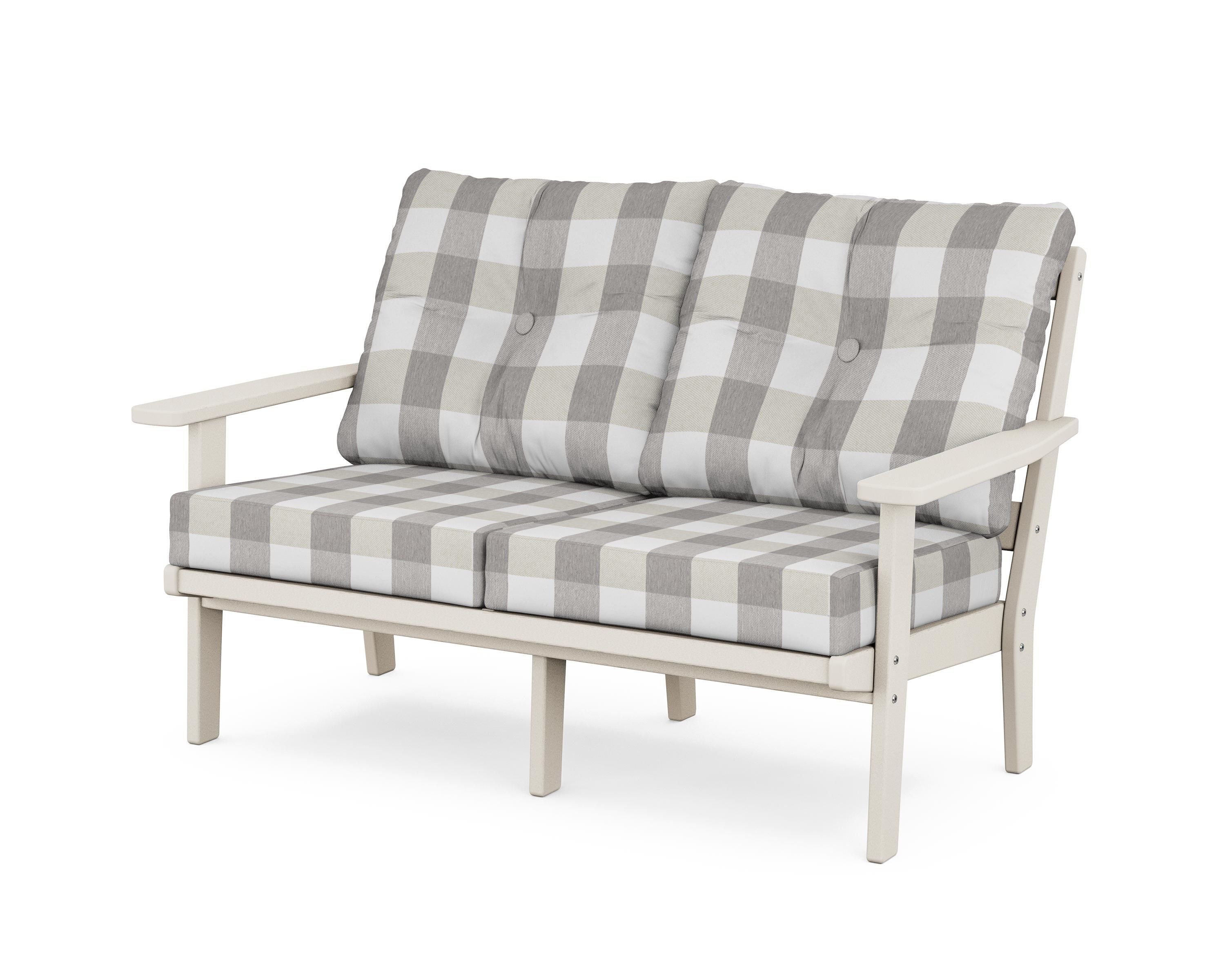 POLYWOOD® Oxford Deep Seating Loveseat in Sand / Buffalo Plaid Grey Mist