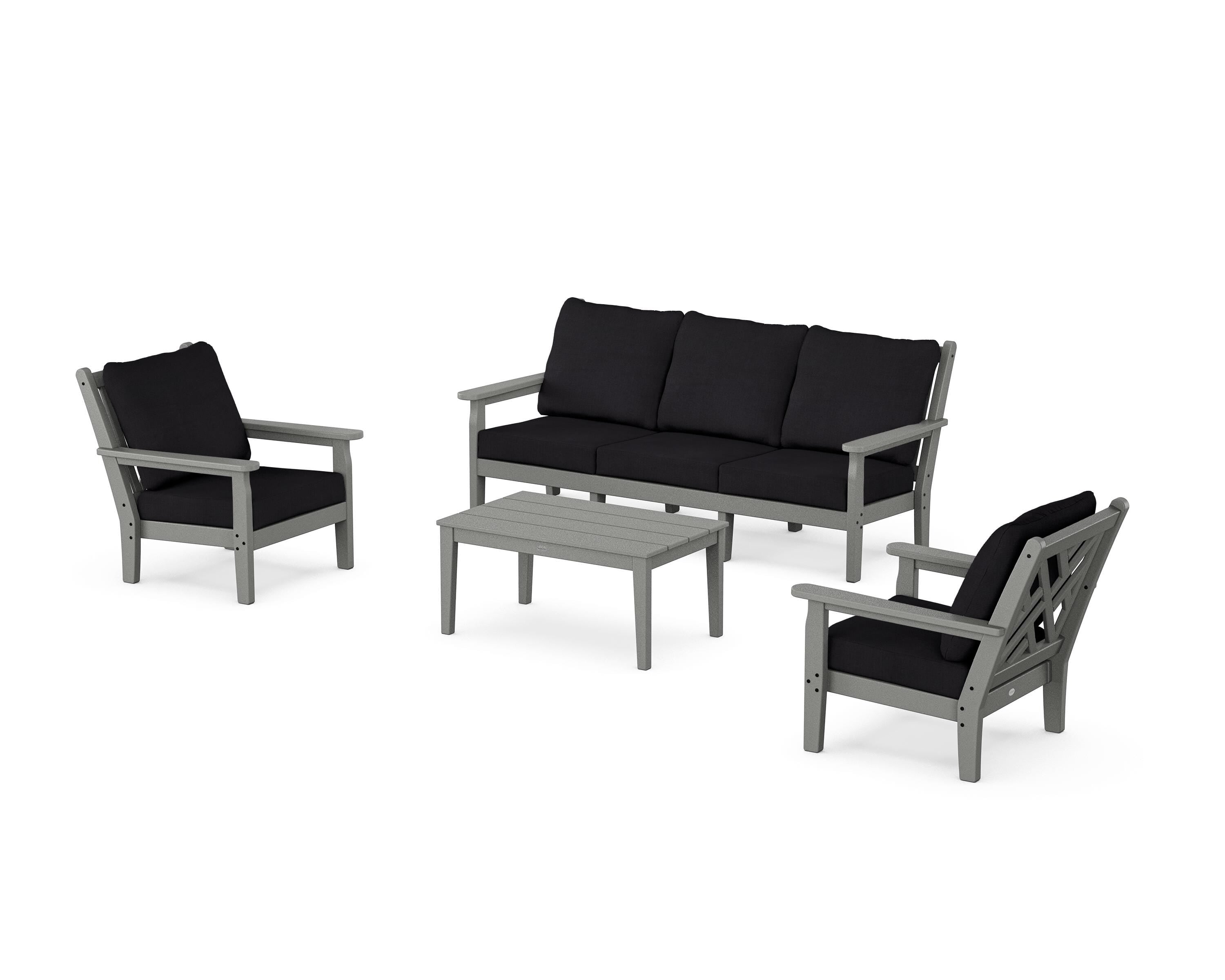 POLYWOOD® Chippendale 4-Piece Deep Seating Set with Sofa in Slate Grey / Midnight Linen