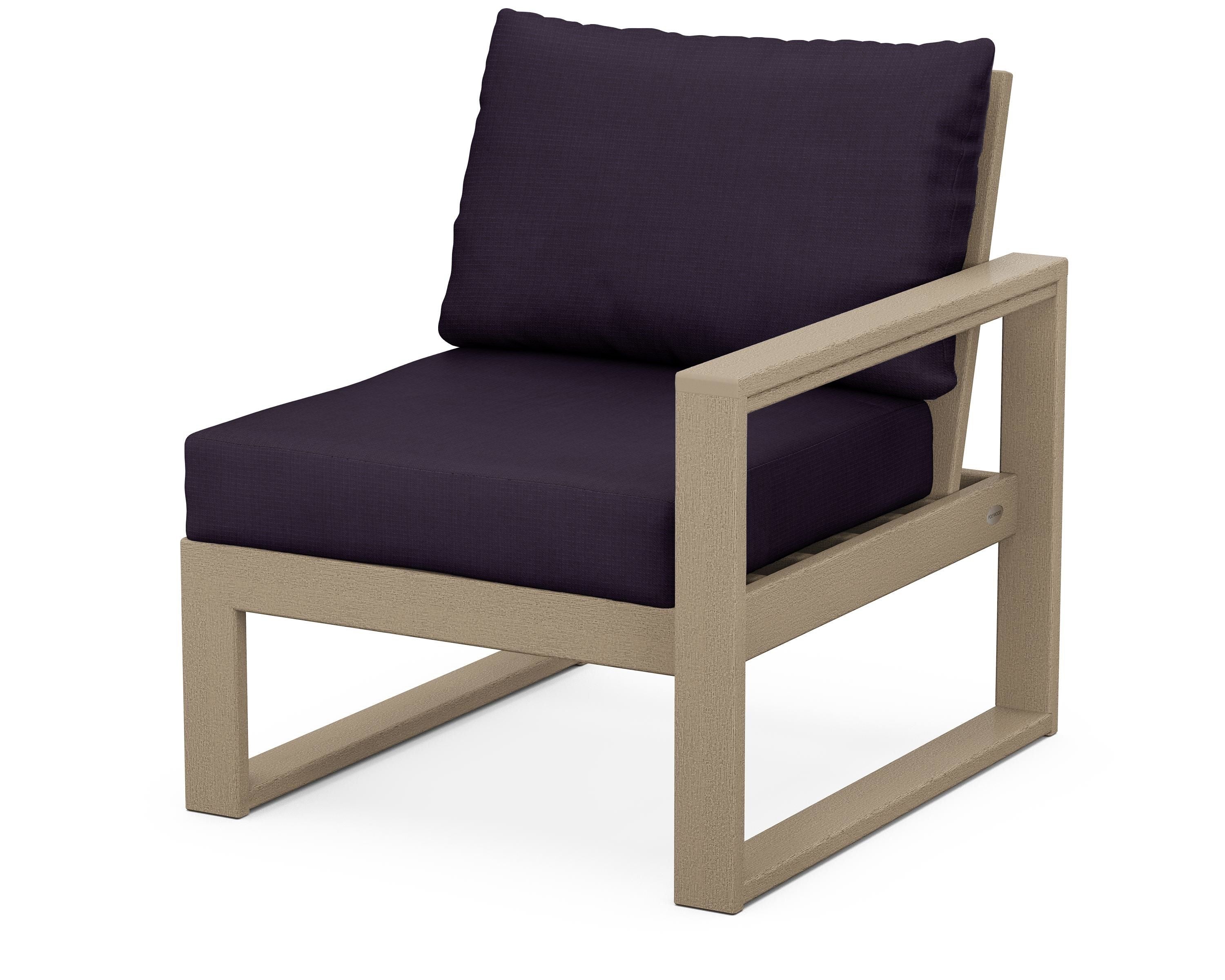 POLYWOOD® EDGE Modular Right Arm Chair in Vintage Sahara / Navy Linen
