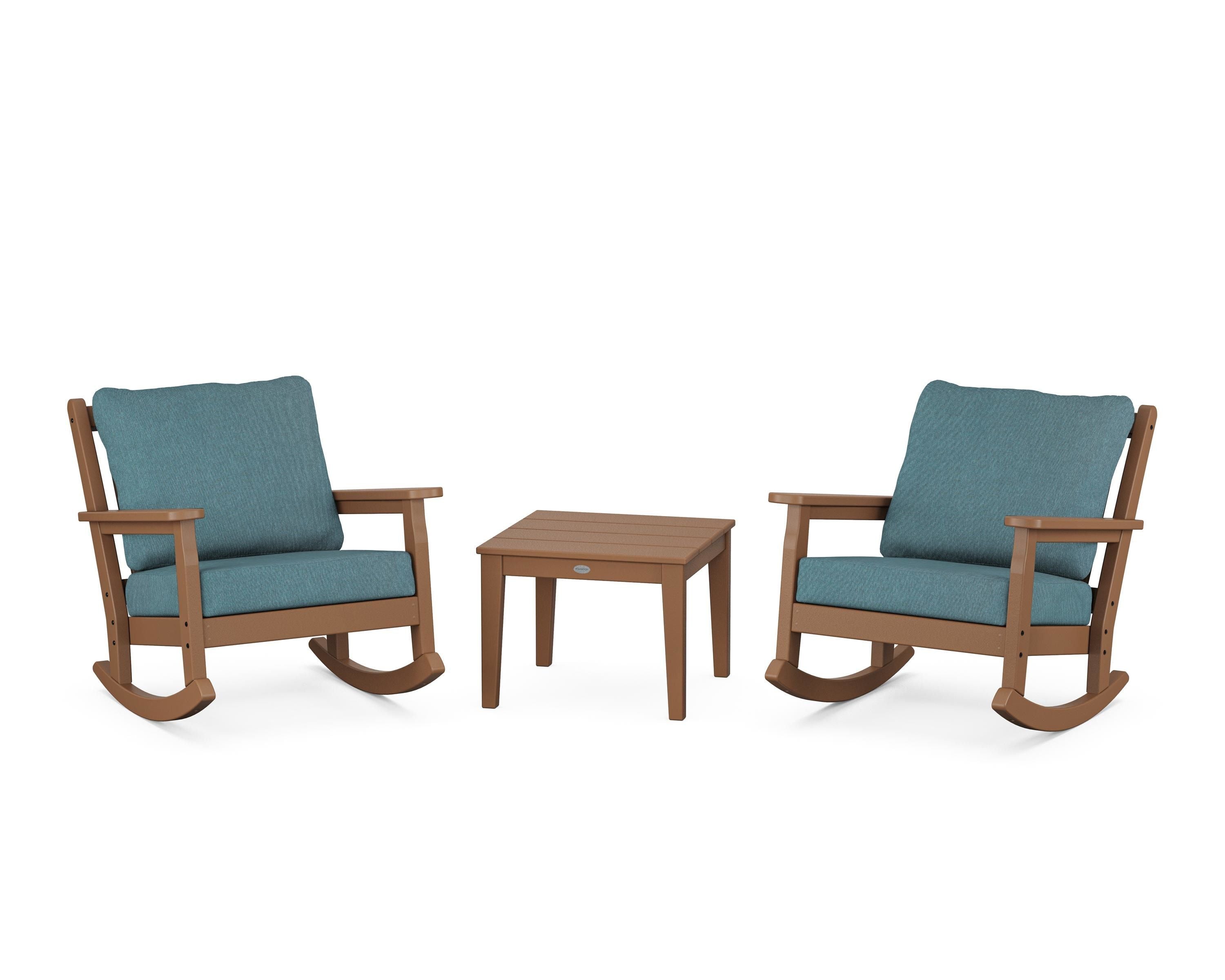 POLYWOOD® Chippendale 3-Piece Deep Seating Rocker Set in Teak / Ocean Teal