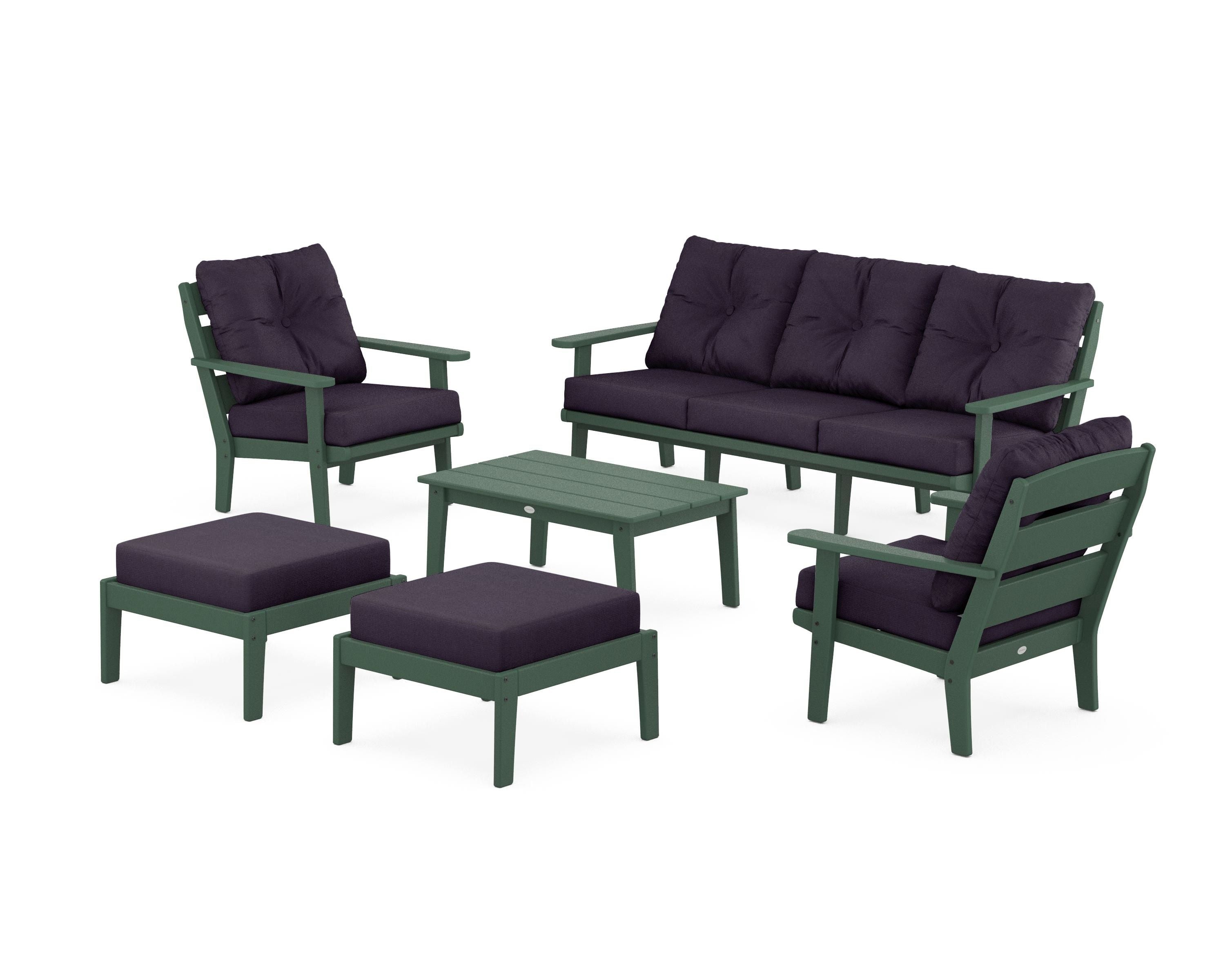 POLYWOOD® Lakeside 6-Piece Lounge Sofa Set in Green / Navy Linen