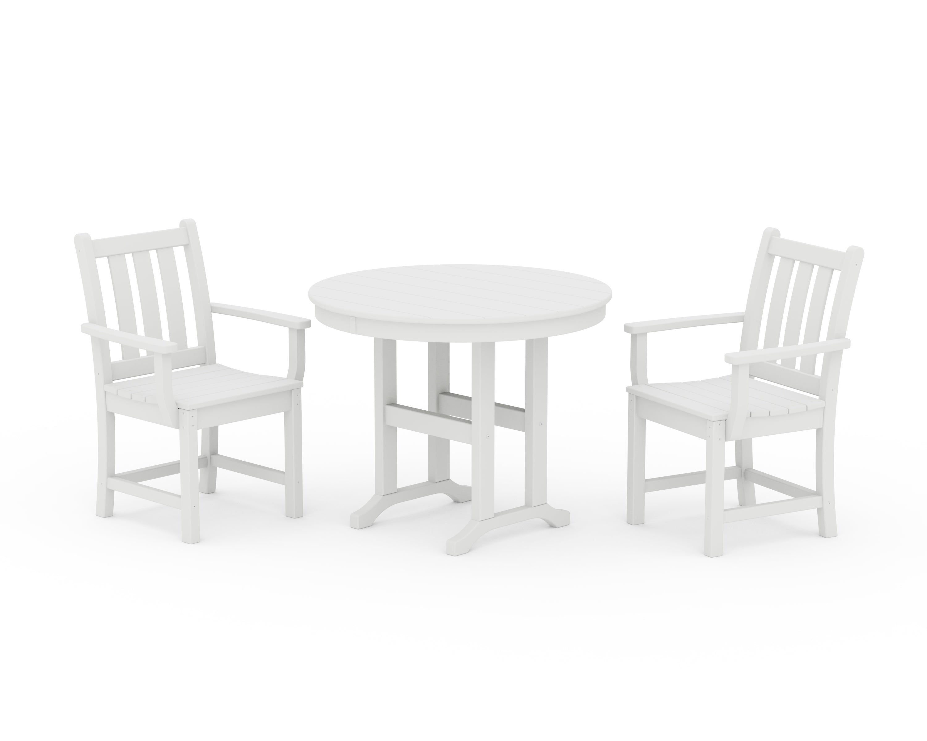 POLYWOOD® Traditional Garden 3-Piece Round Dining Set in White