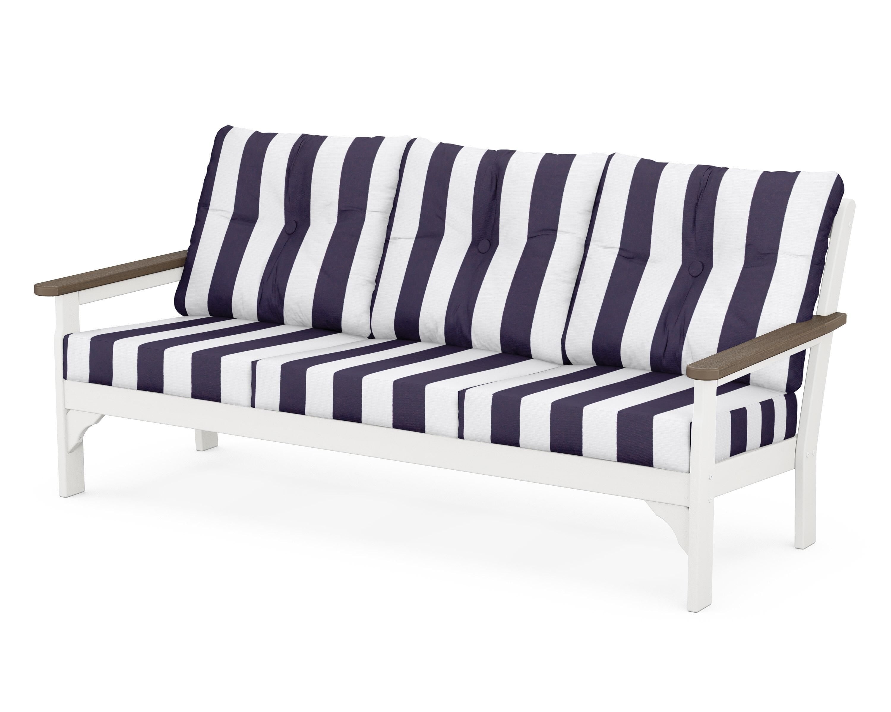 POLYWOOD® Vineyard Deep Seating Sofa in White / Kona / Cabana Stripe Navy