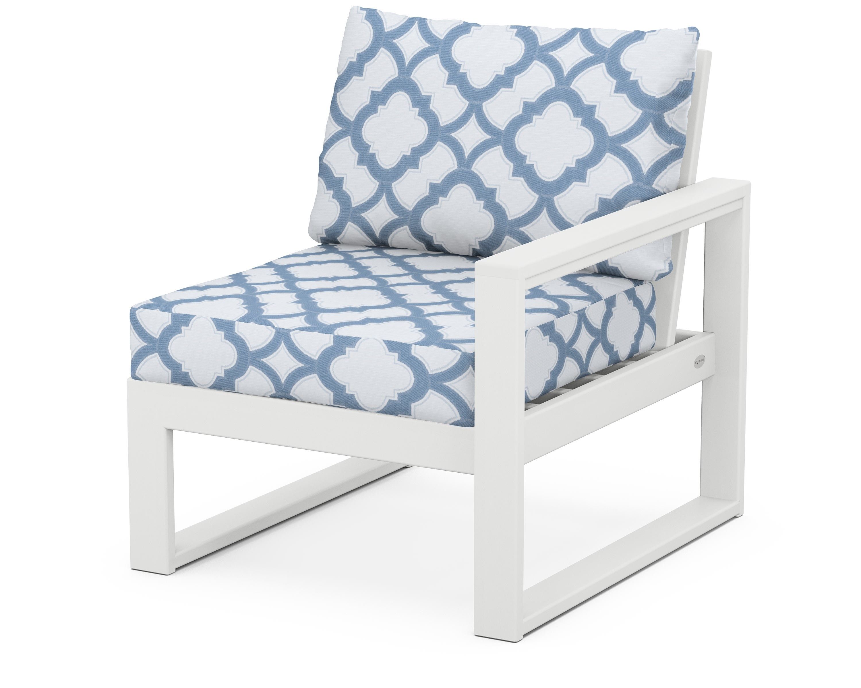 POLYWOOD® EDGE Modular Right Arm Chair in White / Trellis Sky Blue