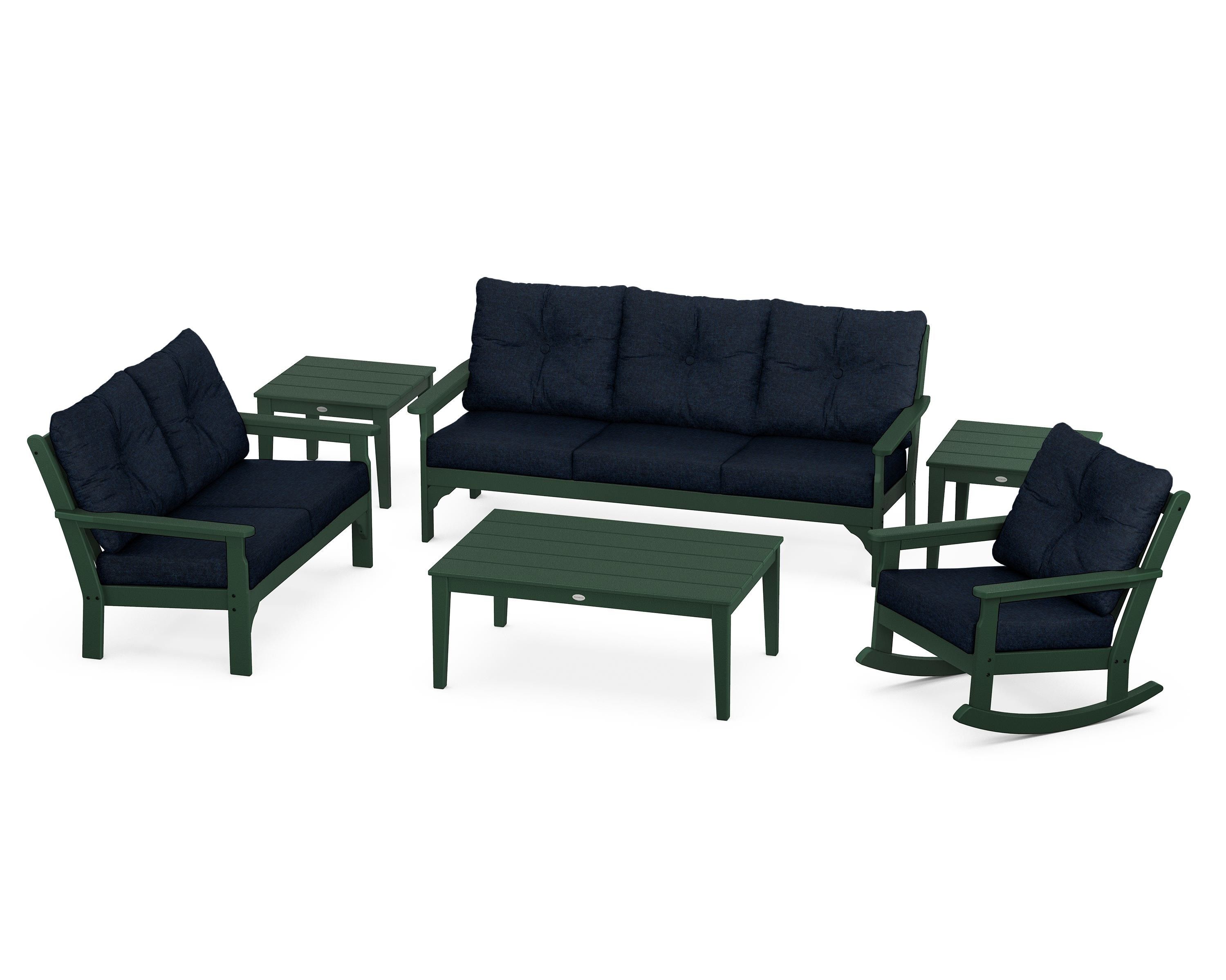 POLYWOOD® Vineyard 6-Piece Deep Seating Set in Green / Marine Indigo