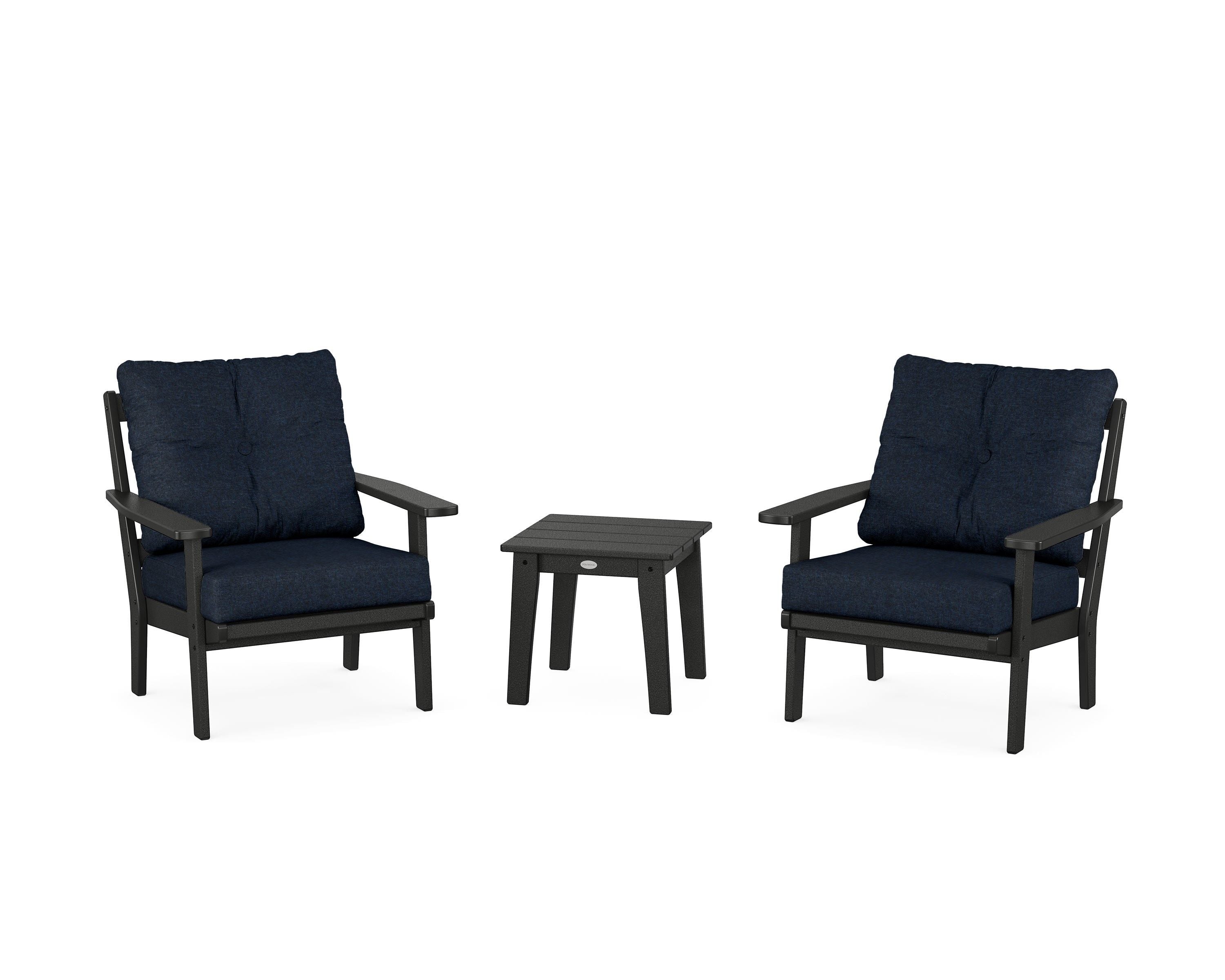 POLYWOOD® Prairie 3-Piece Deep Seating Set in Black / Marine Indigo