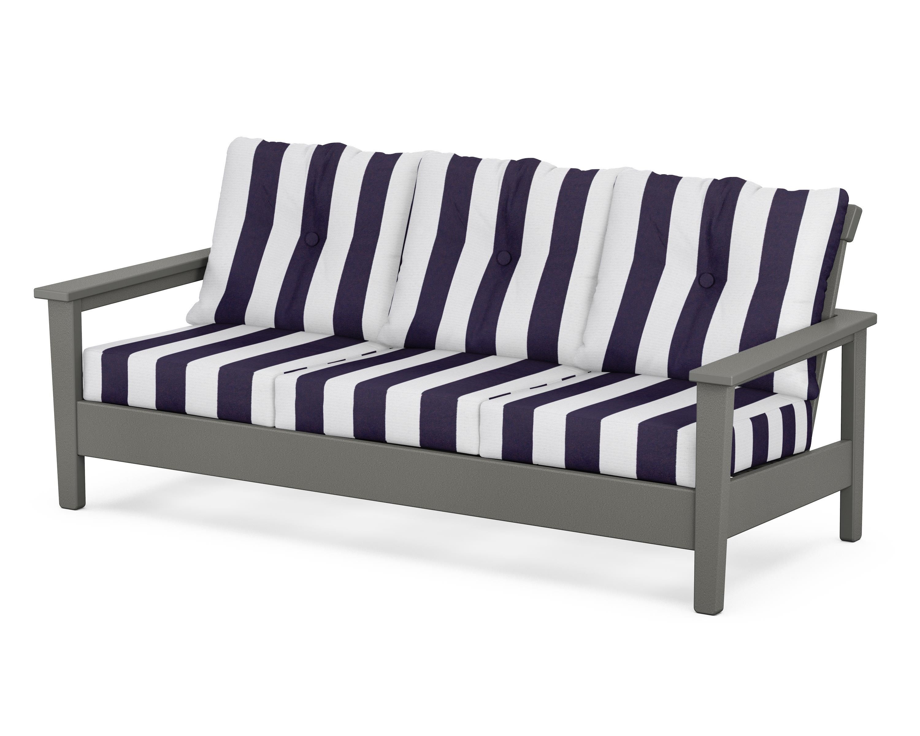 POLYWOOD® Prescott Deep Seating Sofa in Slate Grey / Cabana Stripe Navy