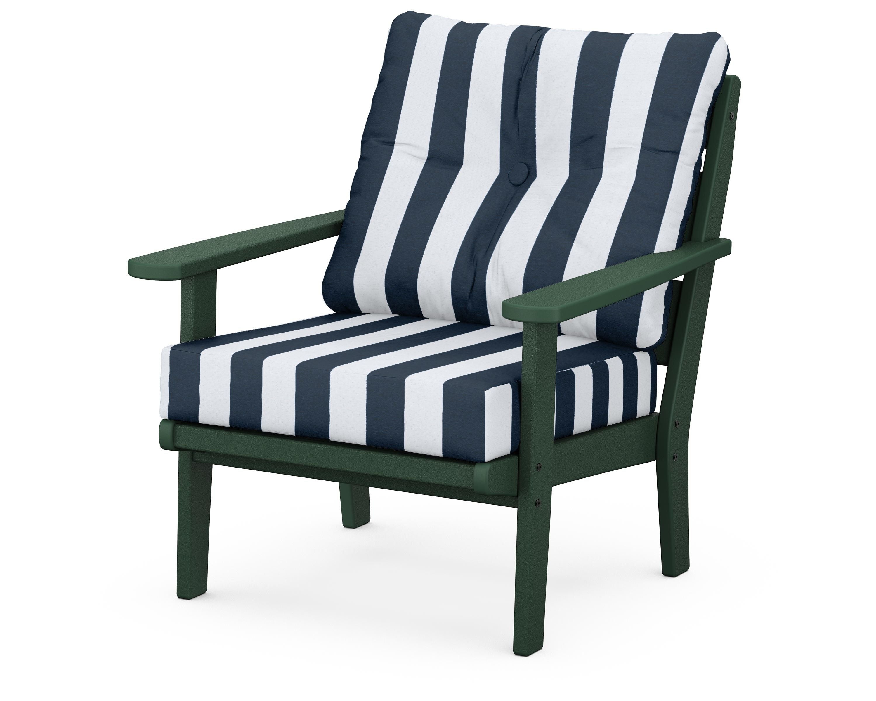 POLYWOOD® Lakeside Deep Seating Chair in Green / Cabana Stripe Marine Indigo