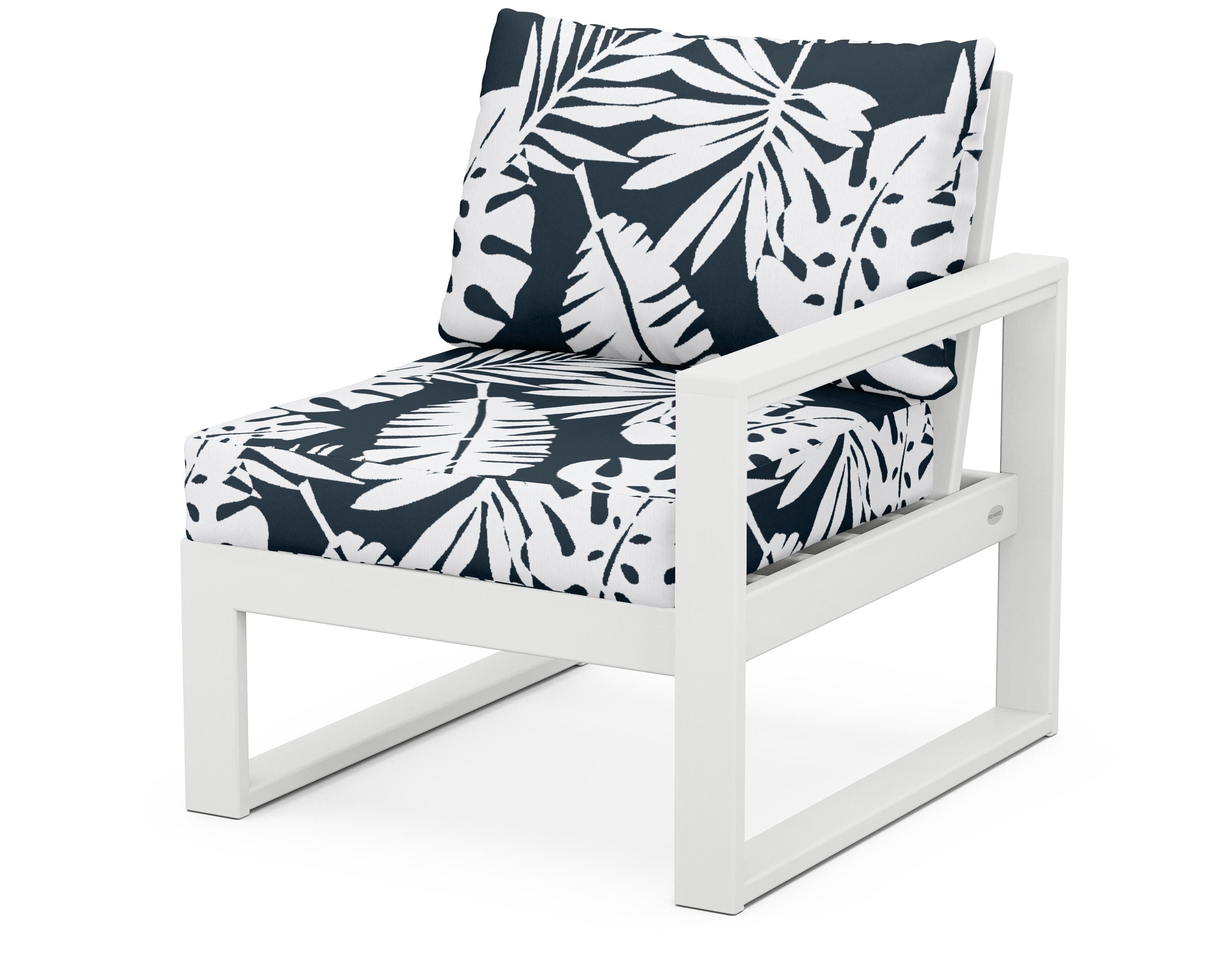 POLYWOOD® EDGE Modular Right Arm Chair in White / Leaf Marine Indigo