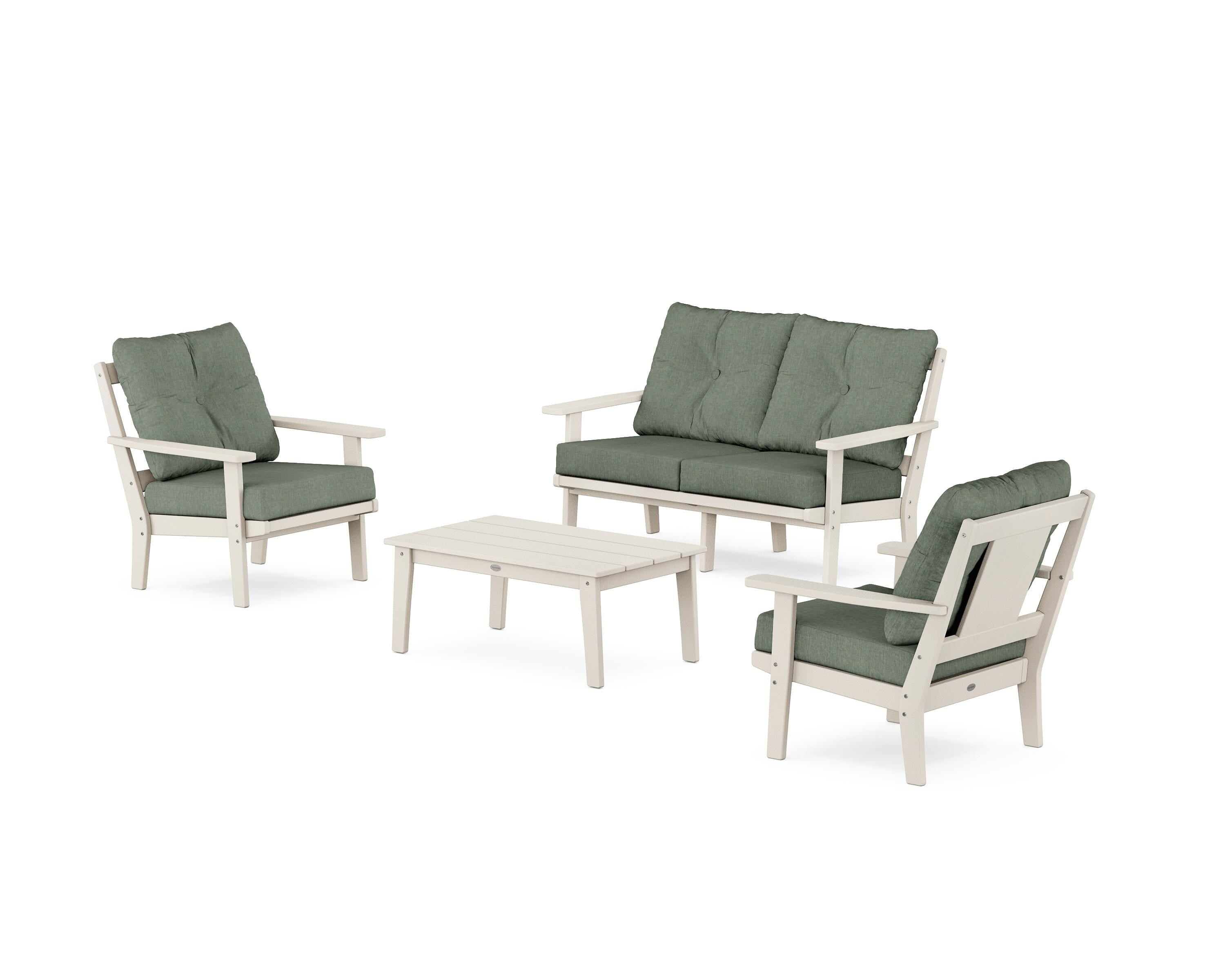 POLYWOOD® Prairie 4-Piece Deep Seating Set with Loveseat in Sand / Cast Sage