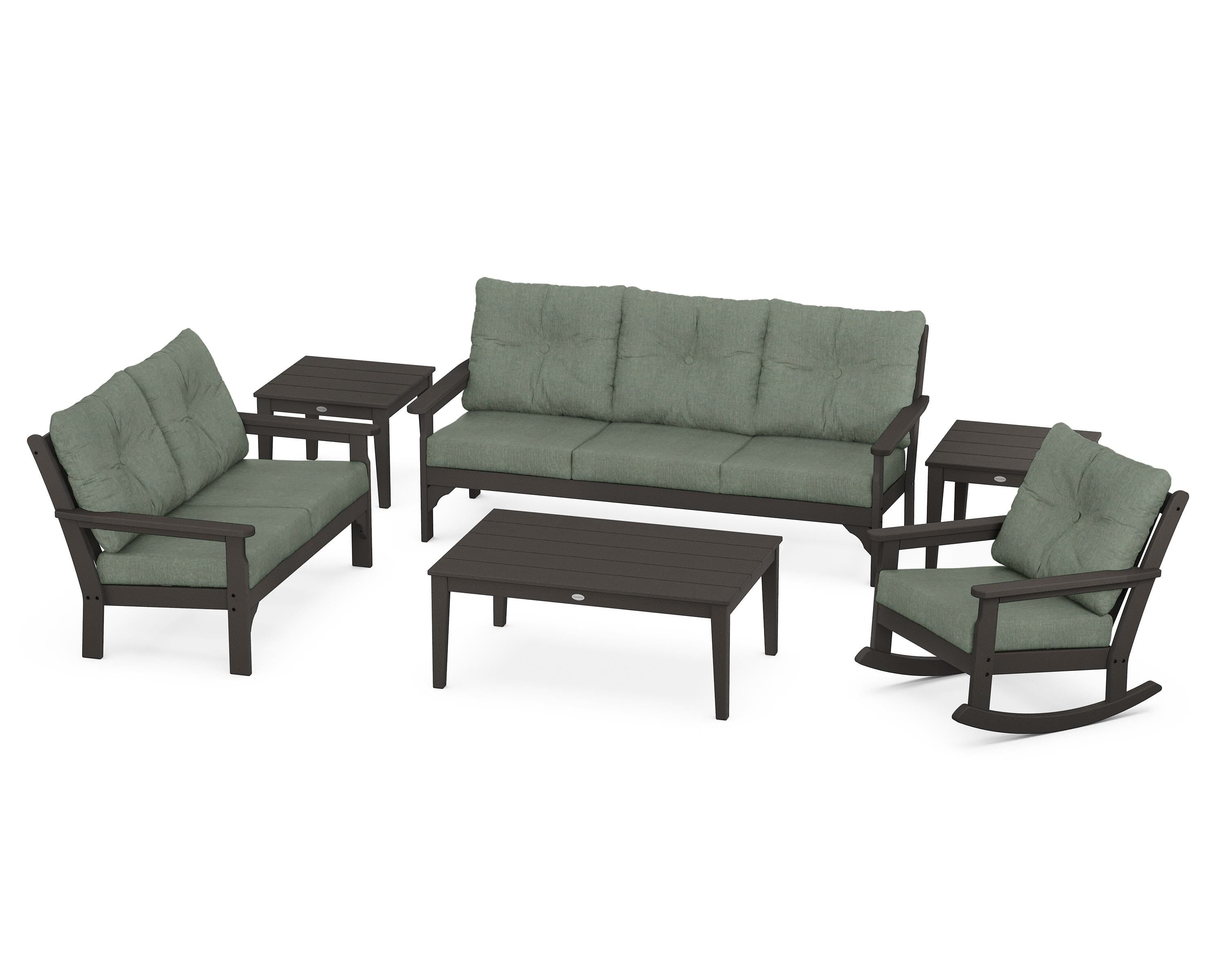 POLYWOOD® Vineyard 6-Piece Deep Seating Set in Vintage Coffee / Cast Sage