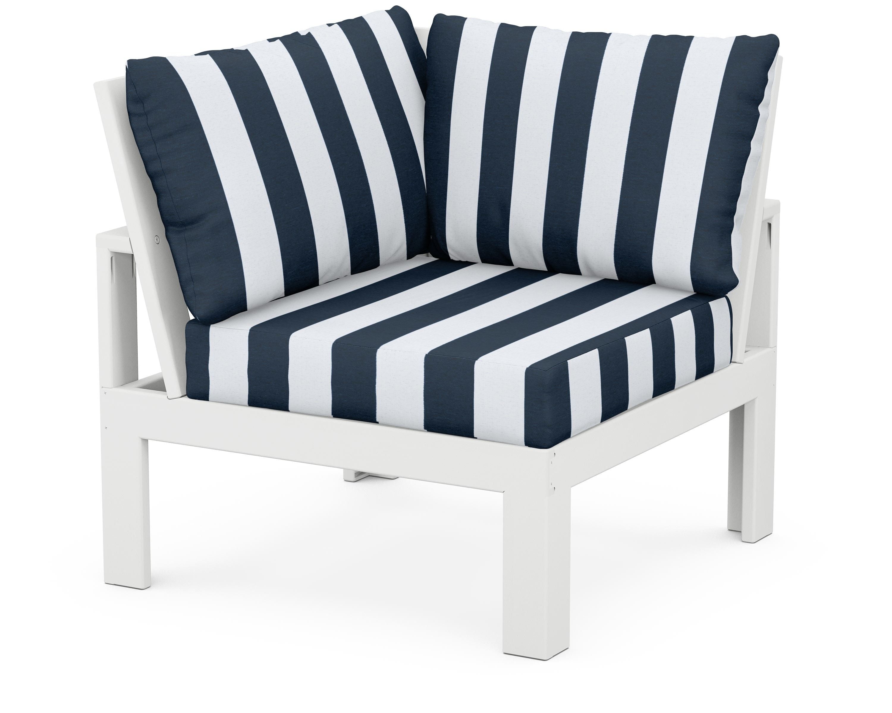 Unbranded Modular Corner Chair in White / Cabana Stripe Marine Indigo