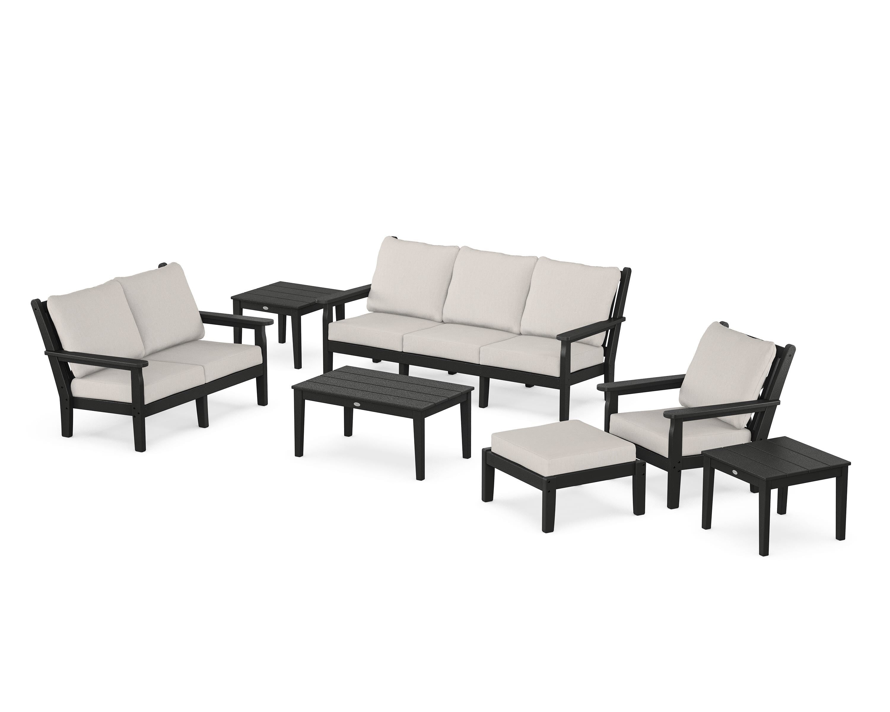 POLYWOOD® Chippendale 7-Piece Deep Seating Set in Black / Cast Ash