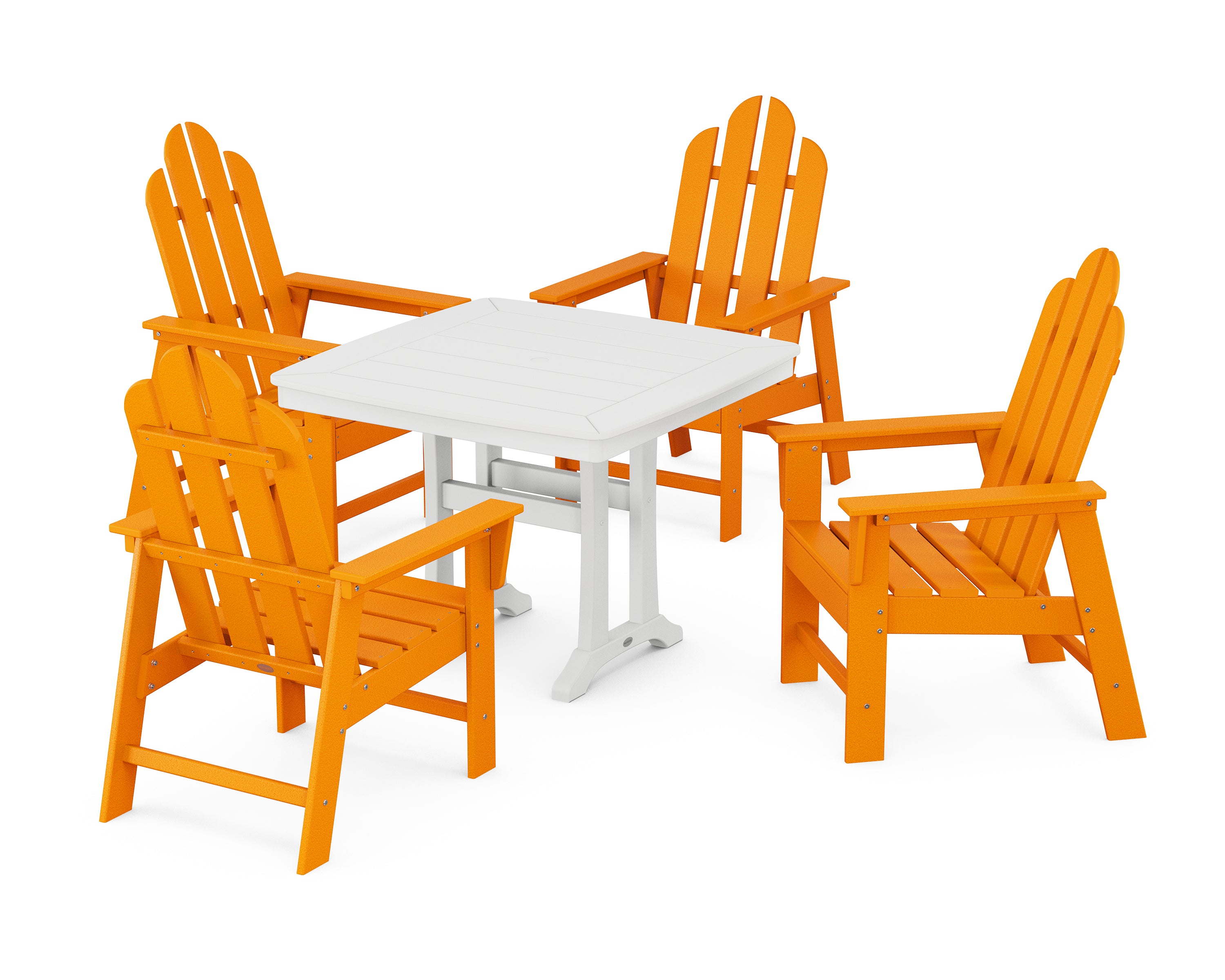 POLYWOOD® Long Island 5-Piece Dining Set with Trestle Legs in Tangerine / White