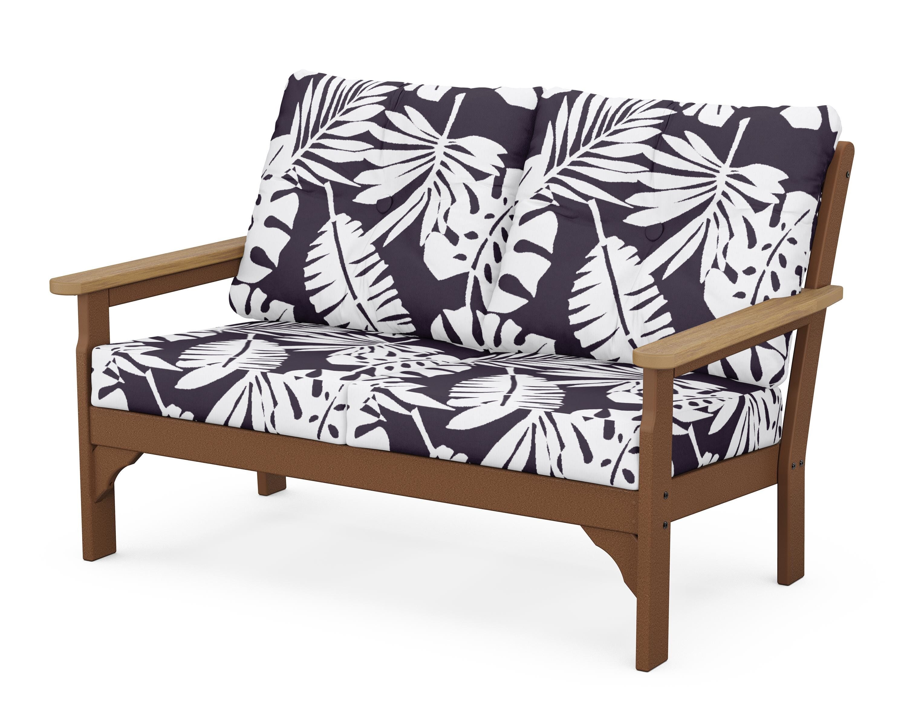 POLYWOOD® Vineyard Deep Seating Loveseat in Teak / Natural / Leaf Navy