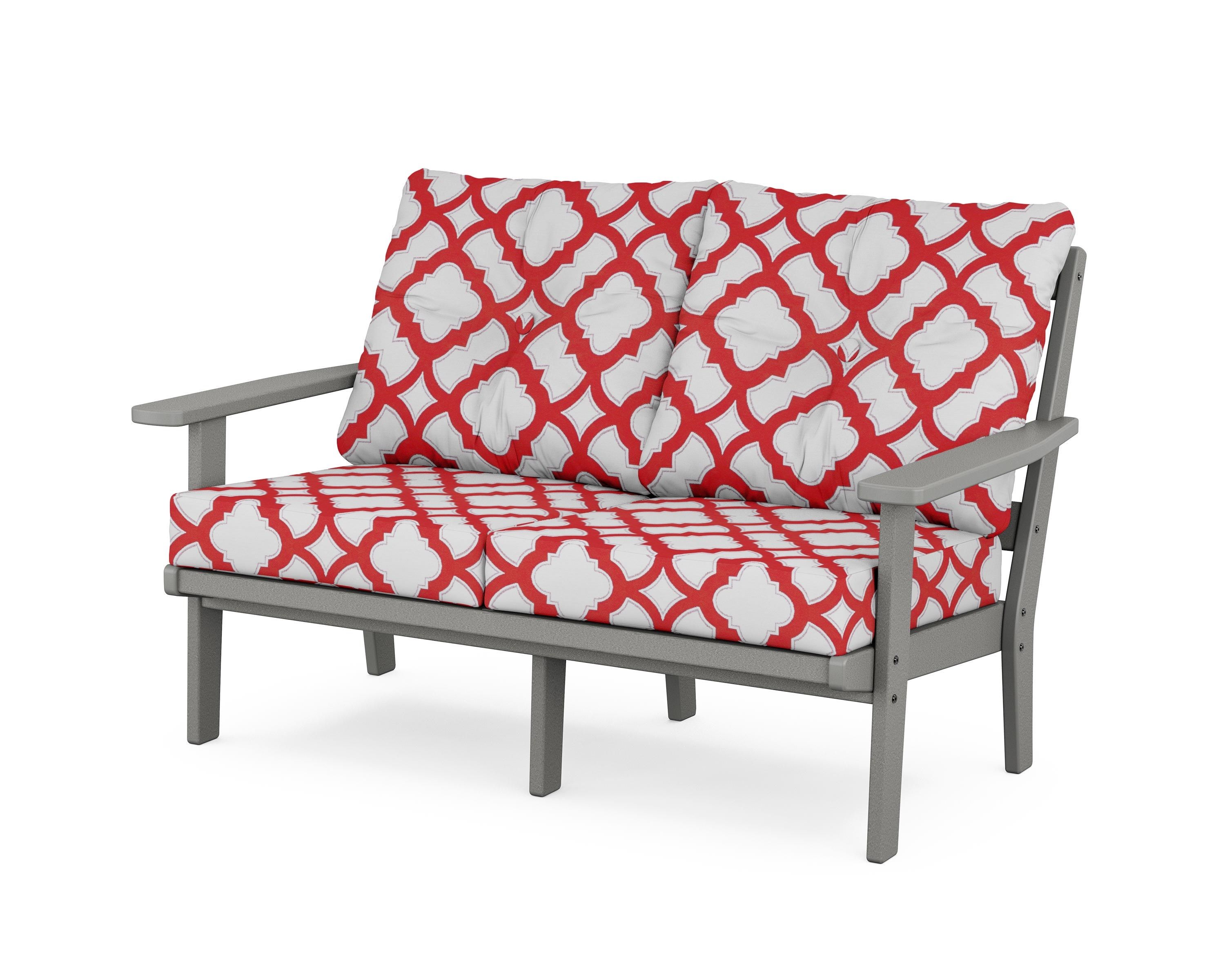 POLYWOOD® Oxford Deep Seating Loveseat in Slate Grey / Trellis Crimson