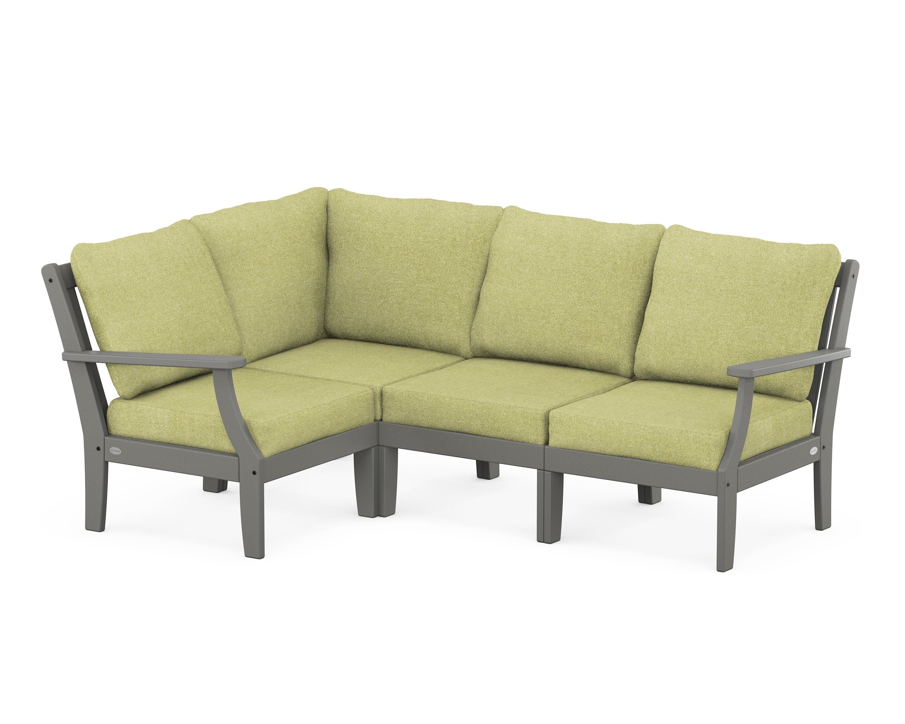 POLYWOOD® Braxton Modular 4-Piece Deep Seating Set in Slate Grey / Chartreuse Boucle