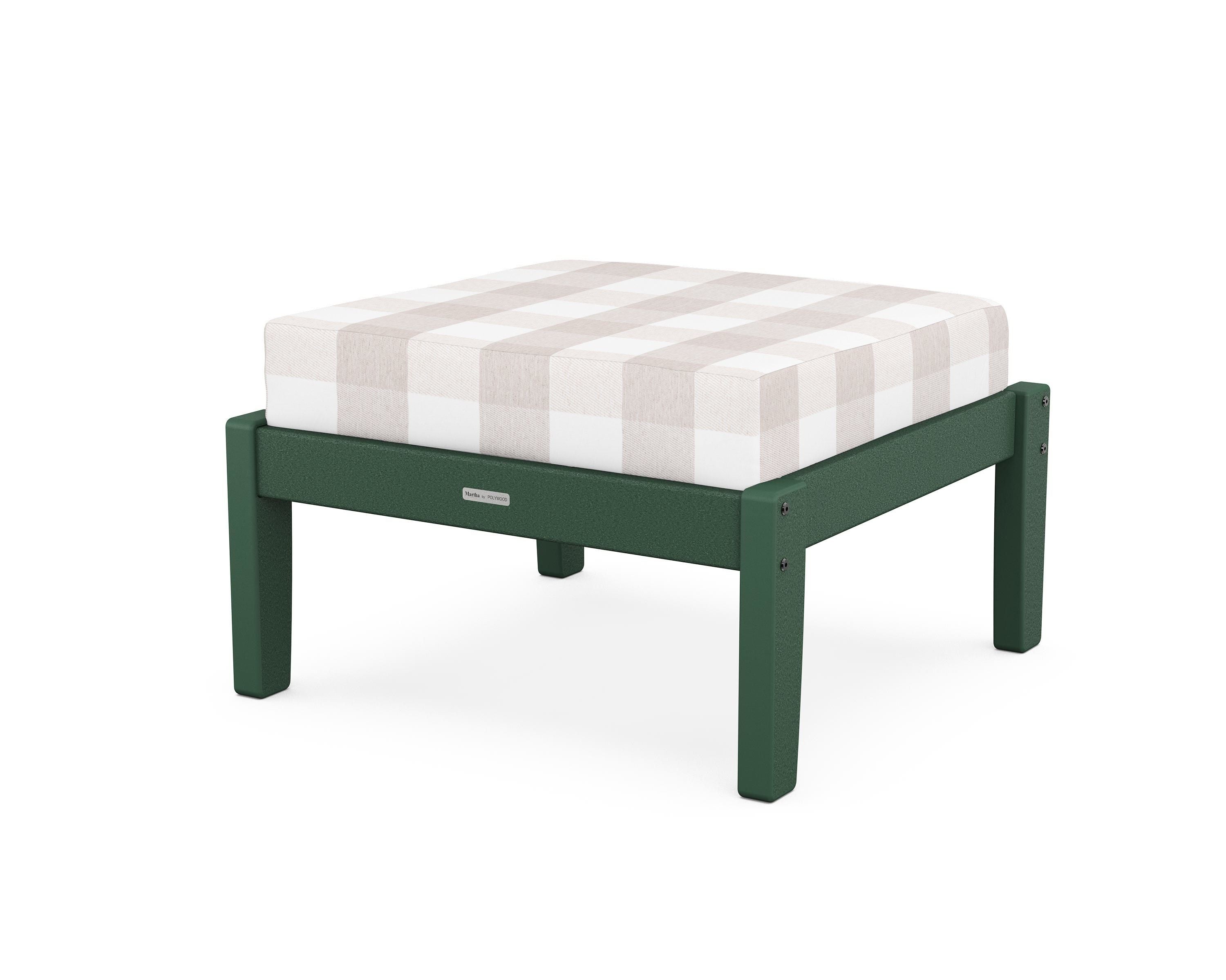 Martha Stewart by POLYWOOD® Chinoiserie Deep Seating Ottoman in Green / Buffalo Plaid Dune Burlap