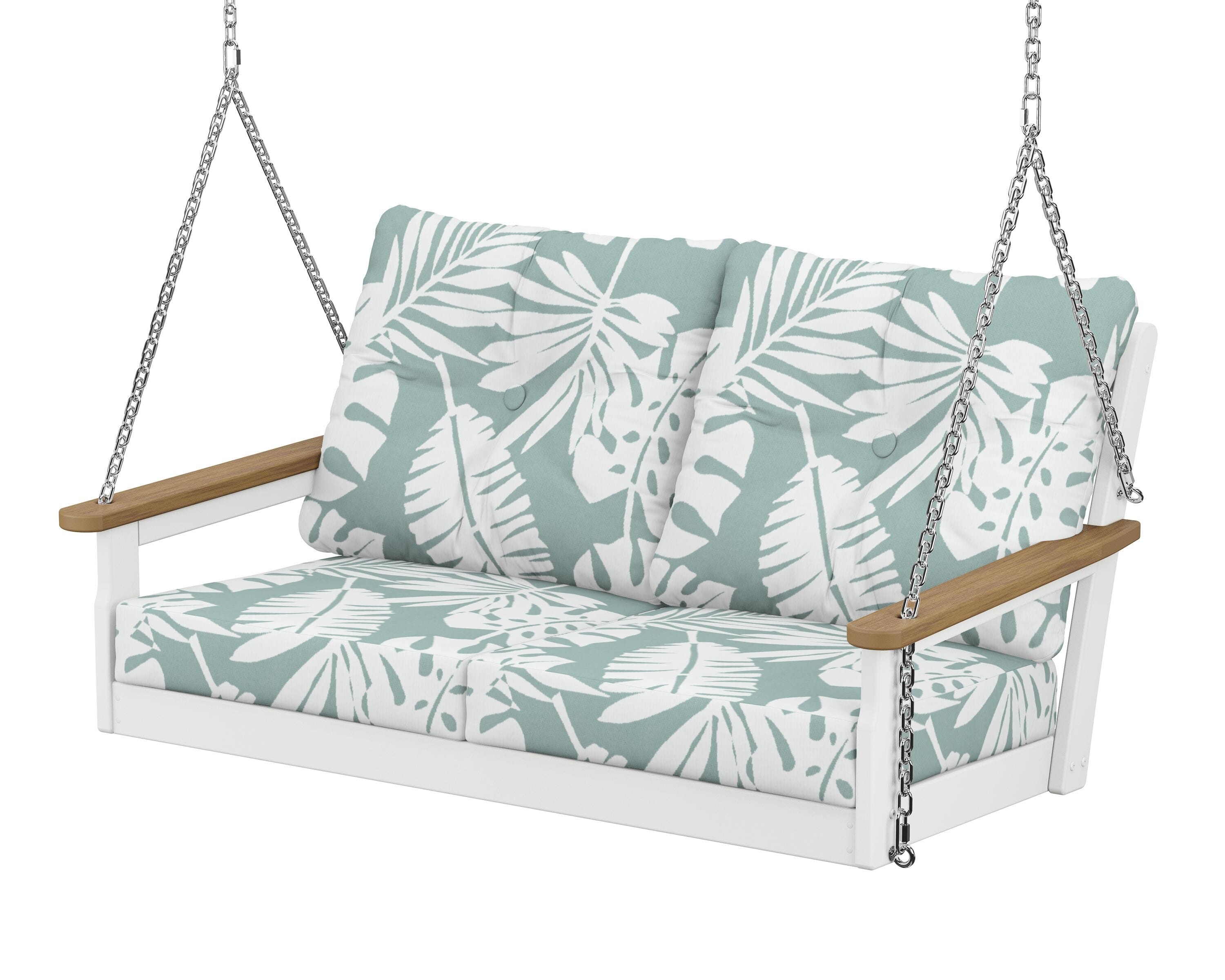 POLYWOOD® Vineyard Deep Seating Swing in White / Natural / Leaf Glacier Spa