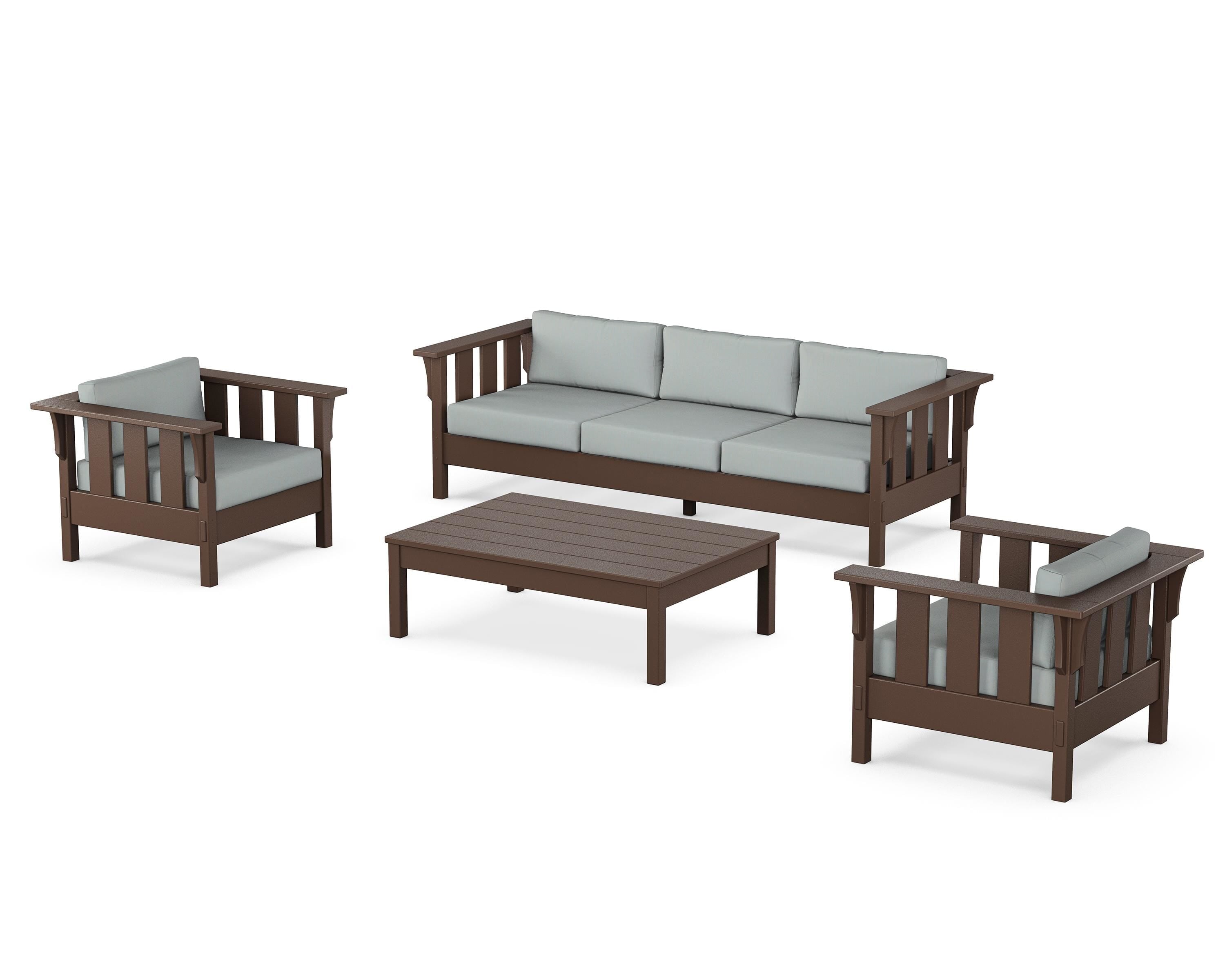 Martha Stewart by POLYWOOD® Acadia 4-Piece Deep Seating Set with Sofa in Mahogany / Spa