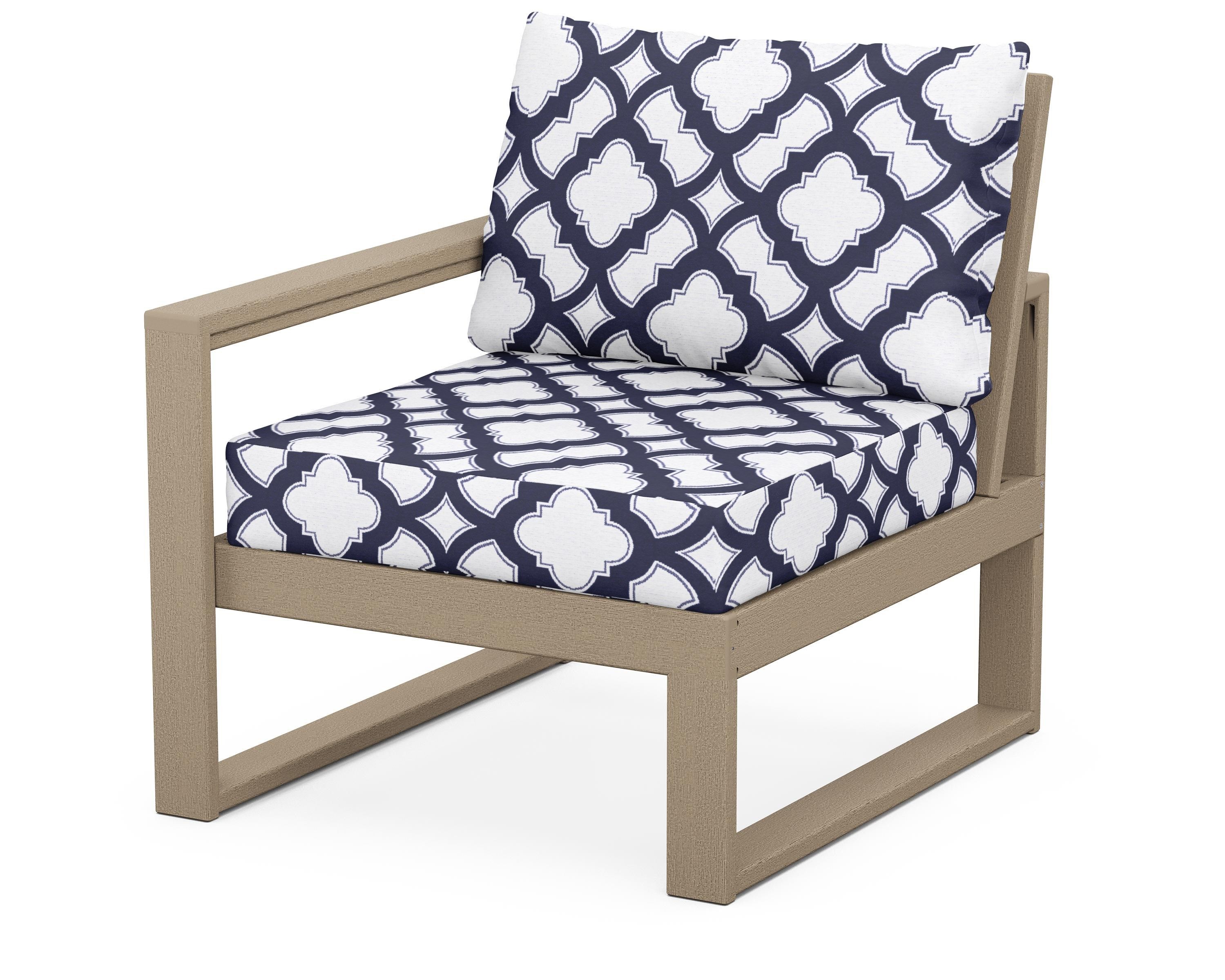 POLYWOOD® EDGE Modular Left Arm Chair in Vintage Sahara / Trellis Navy