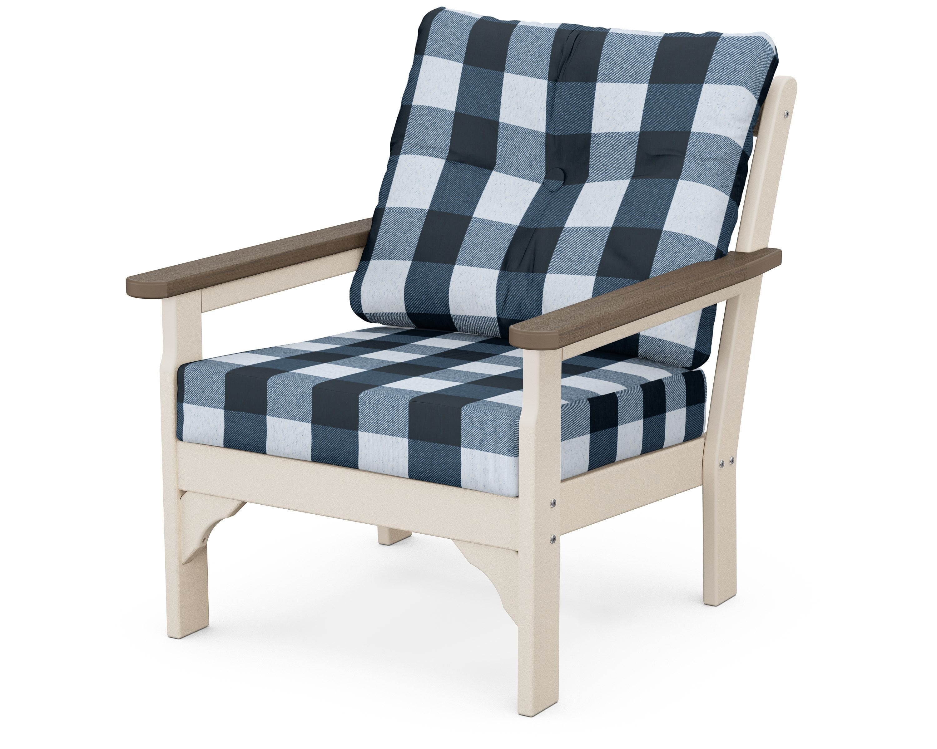 POLYWOOD® Vineyard Deep Seating Chair in Sand / Kona / Buffalo Plaid Marine Indigo