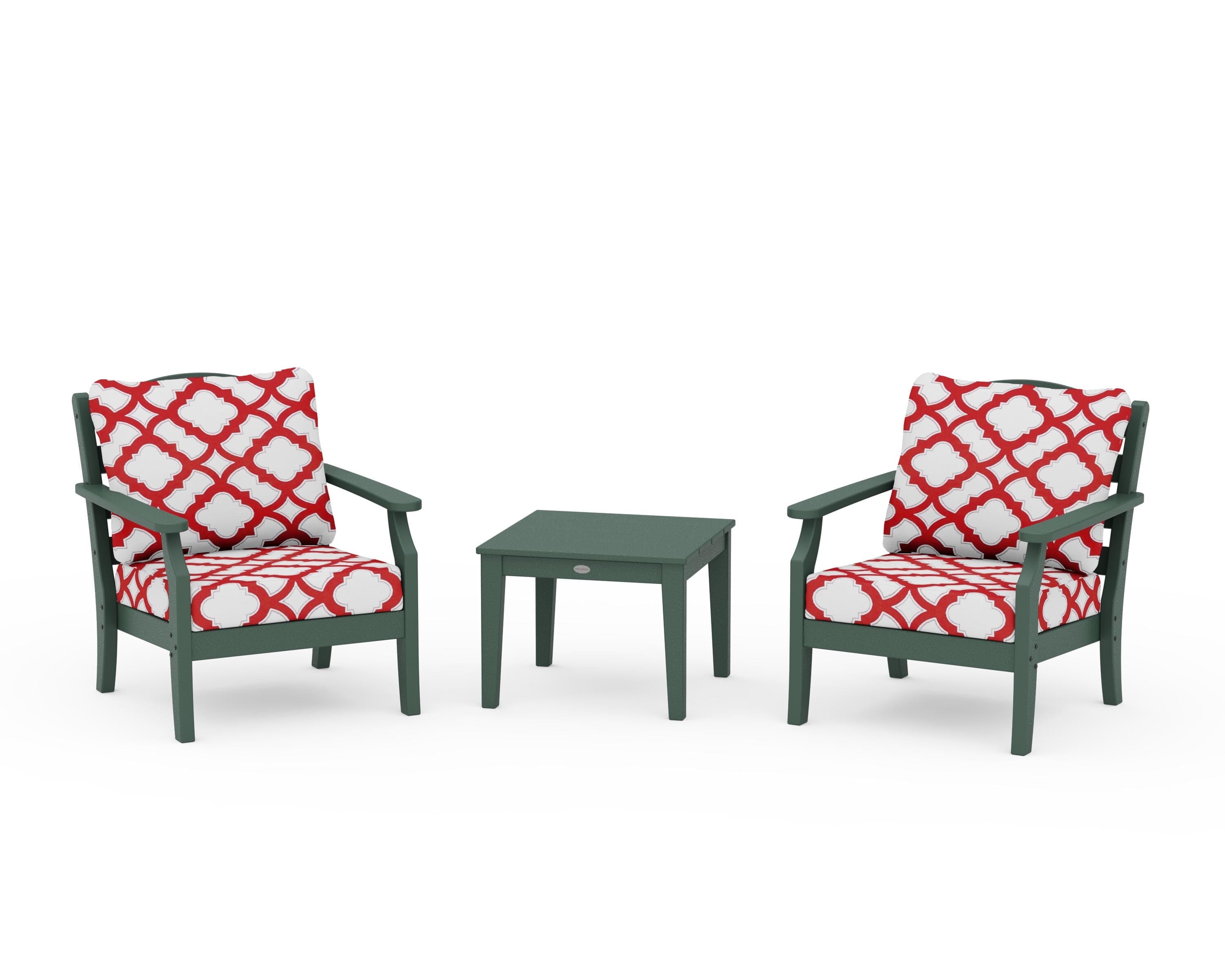 Draper James™ by POLYWOOD® Savannah 3-Piece Deep Seating Set in Green / Trellis Crimson