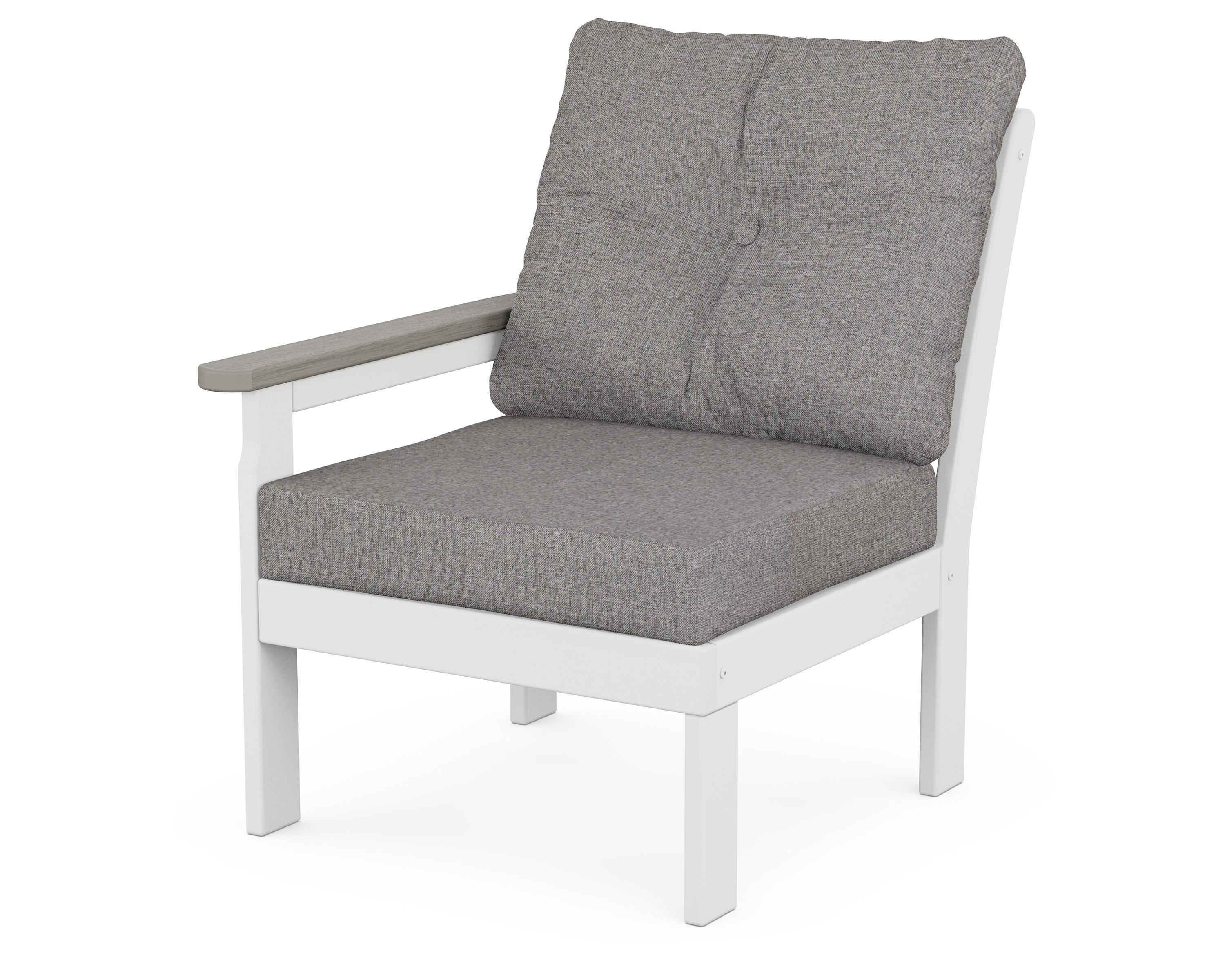 POLYWOOD® Vineyard Modular Left Arm Chair in White / Driftwood / Grey Mist