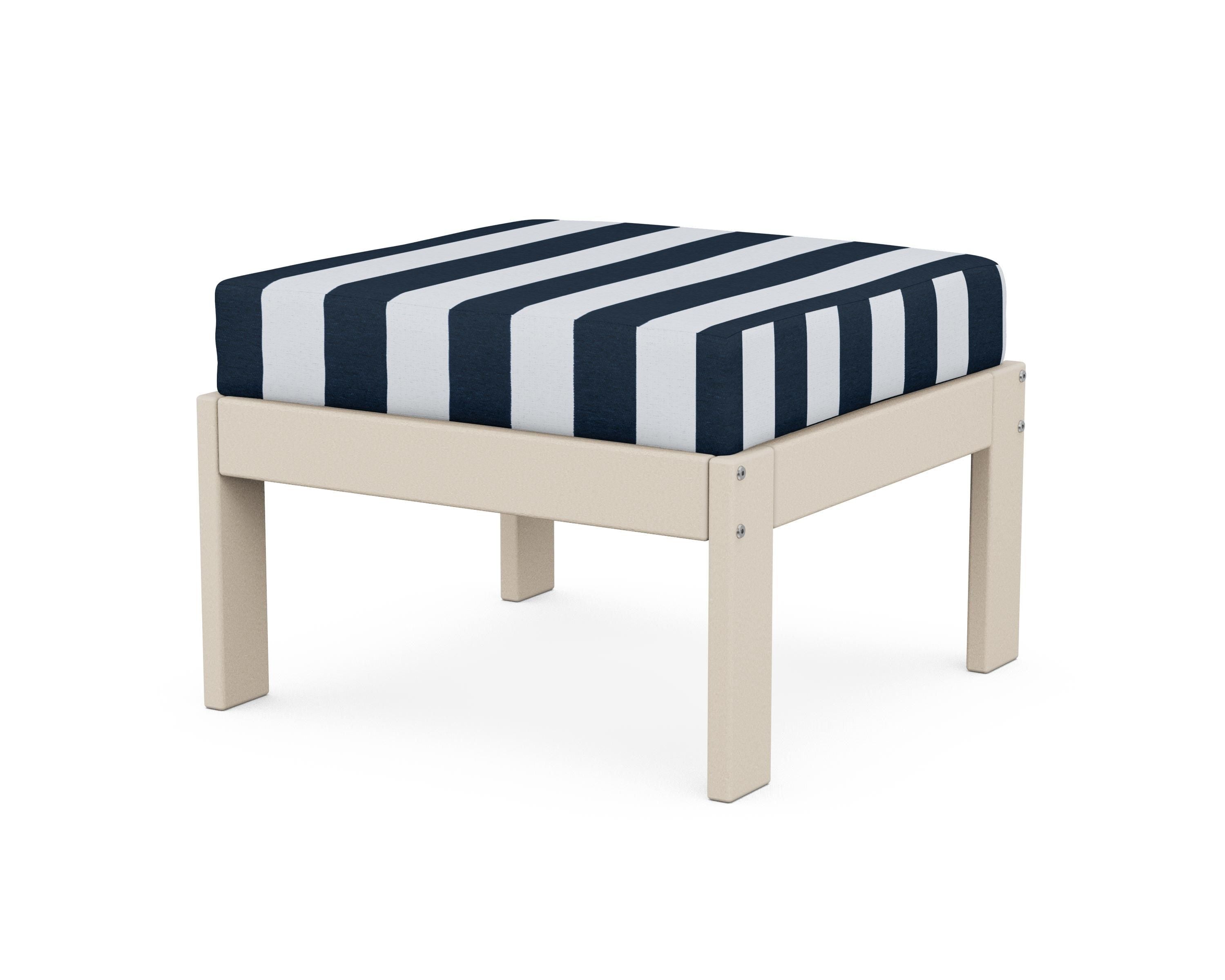POLYWOOD® Vineyard Modular Ottoman in Sand / Cabana Stripe Marine Indigo