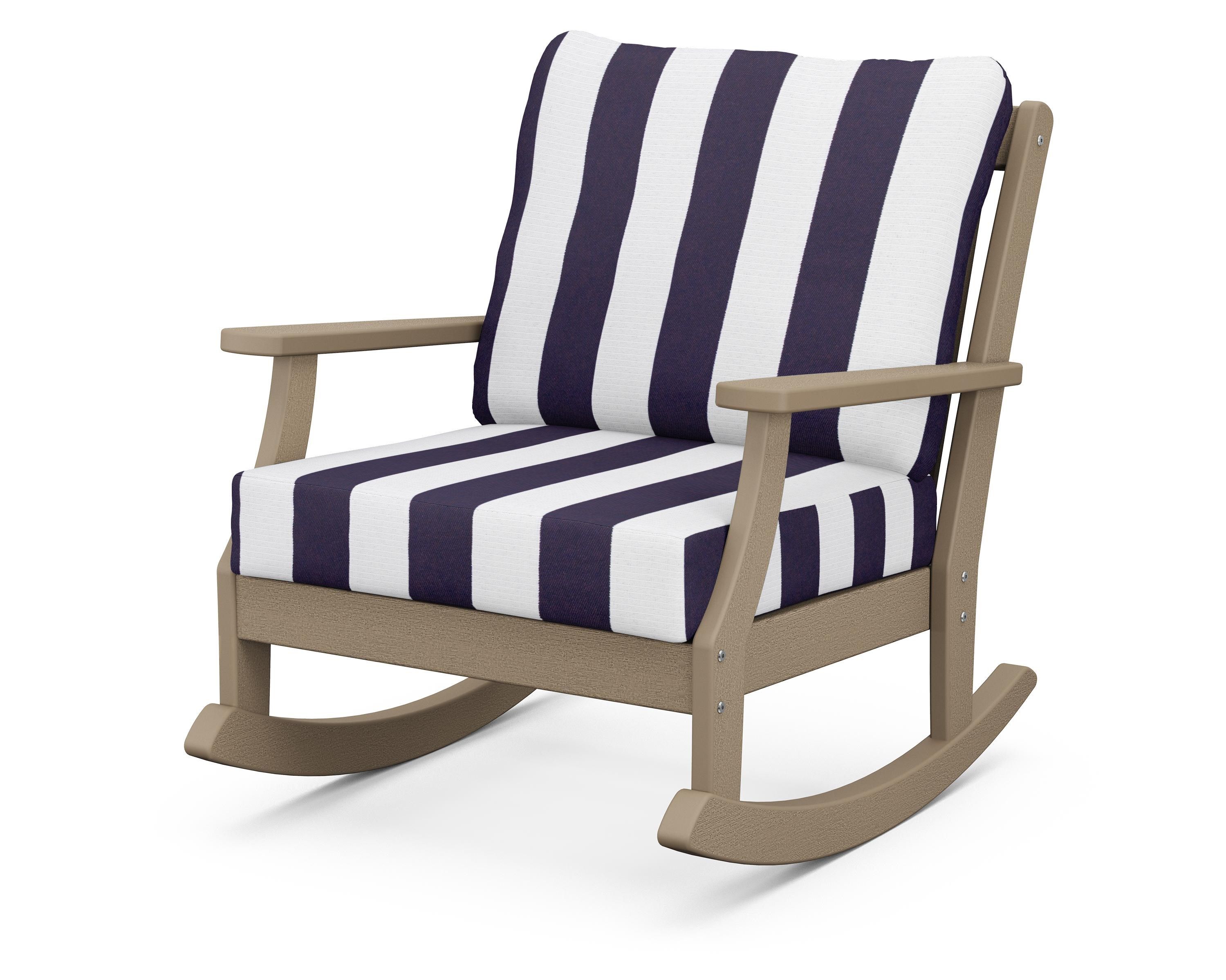 POLYWOOD® Braxton Deep Seating Rocking Chair in Vintage Sahara / Cabana Stripe Navy