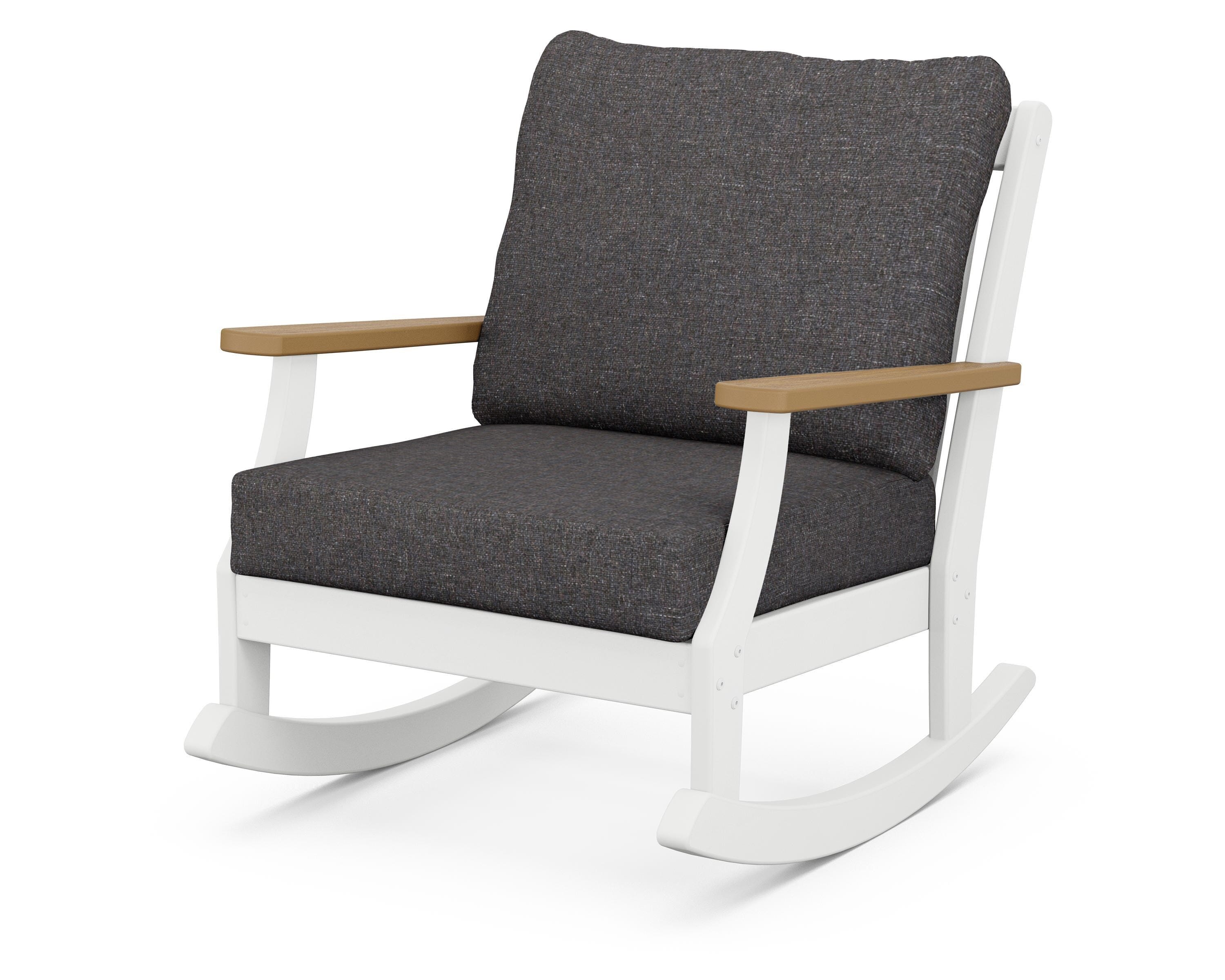 POLYWOOD® Braxton Deep Seating Rocking Chair in White / Natural / Ash Charcoal