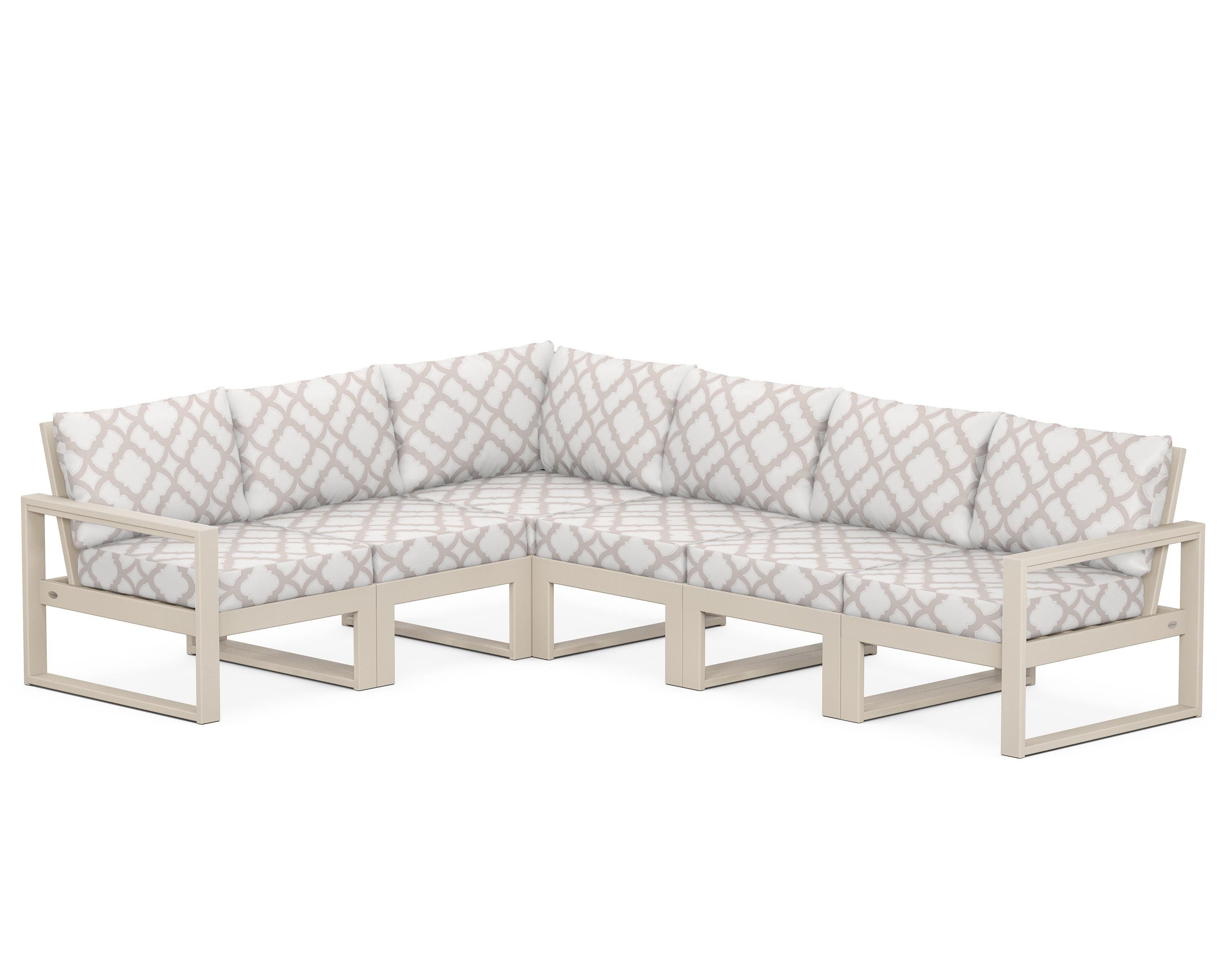 POLYWOOD® EDGE 6-Piece Modular Deep Seating Set in Sand / Trellis Dune Burlap