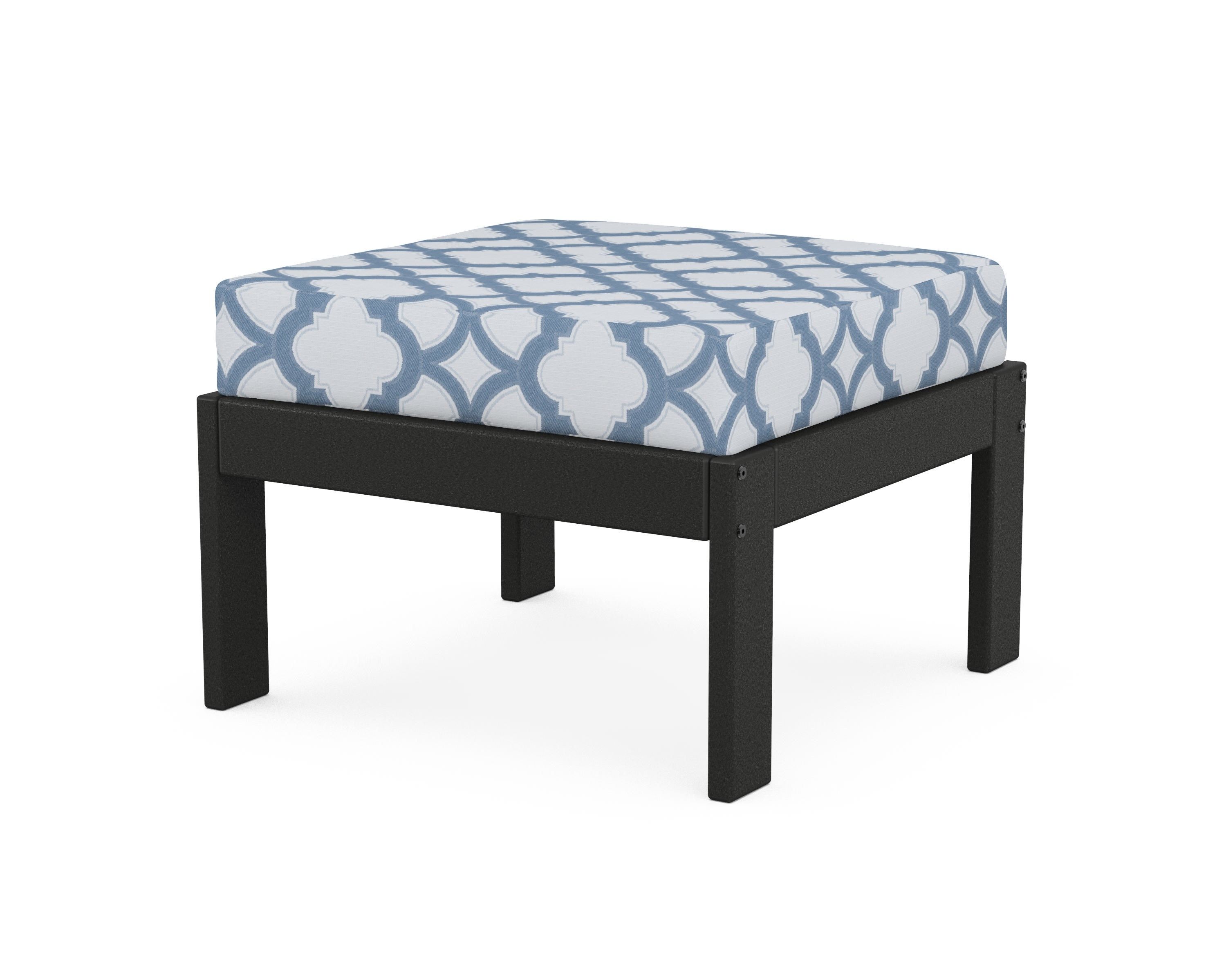 POLYWOOD® Vineyard Modular Ottoman in Black / Trellis Sky Blue